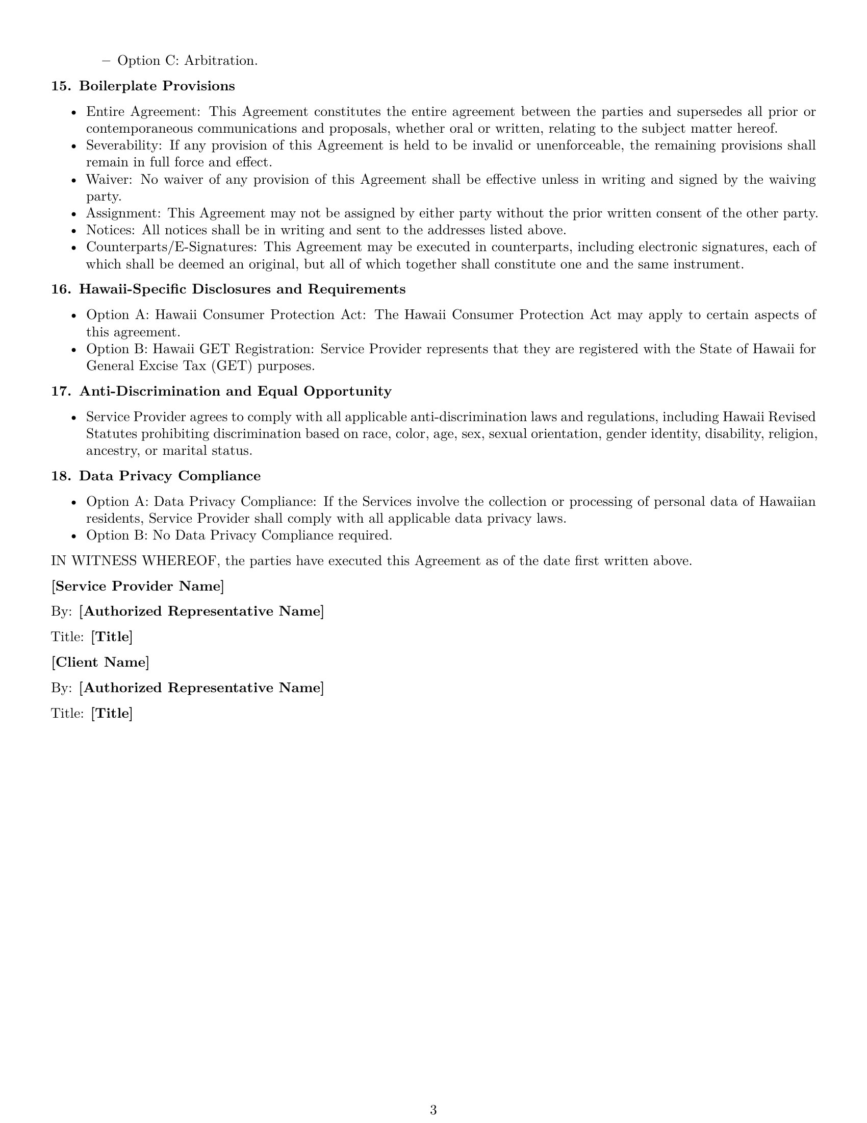 Preview page 3 of Free Hawaii service contract template