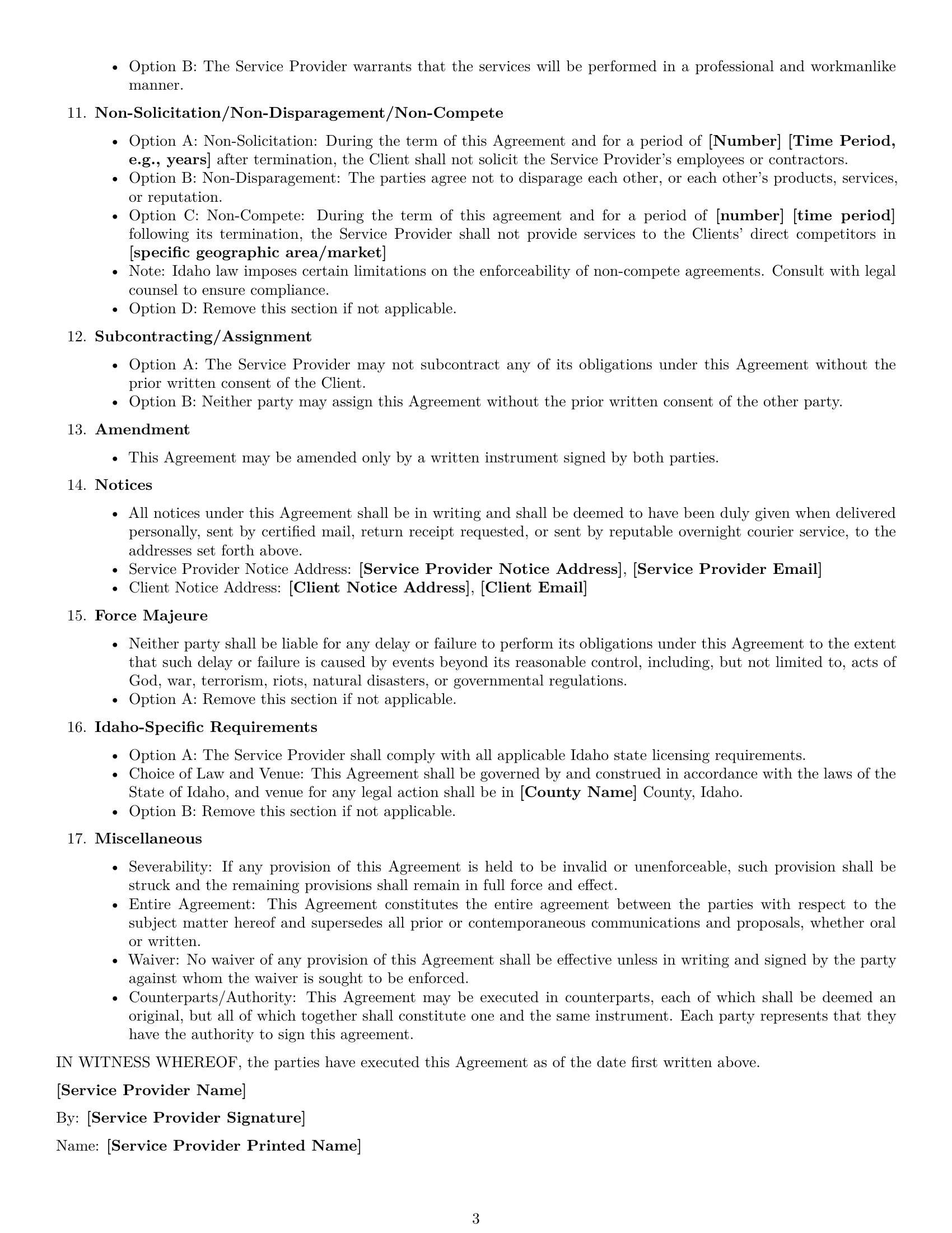 Preview page 3 of Free Idaho service contract template
