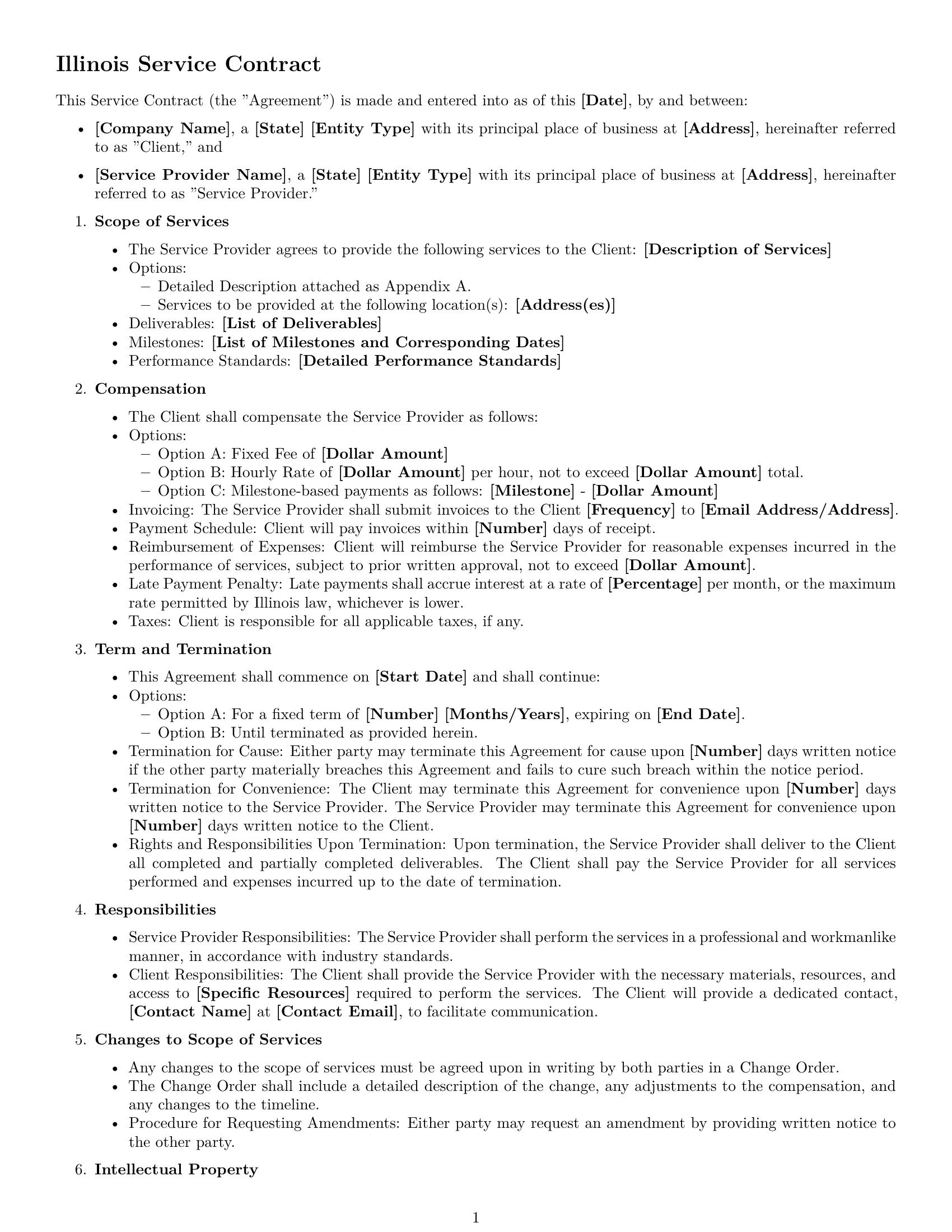 Preview page 1 of Free Illinois service contract template