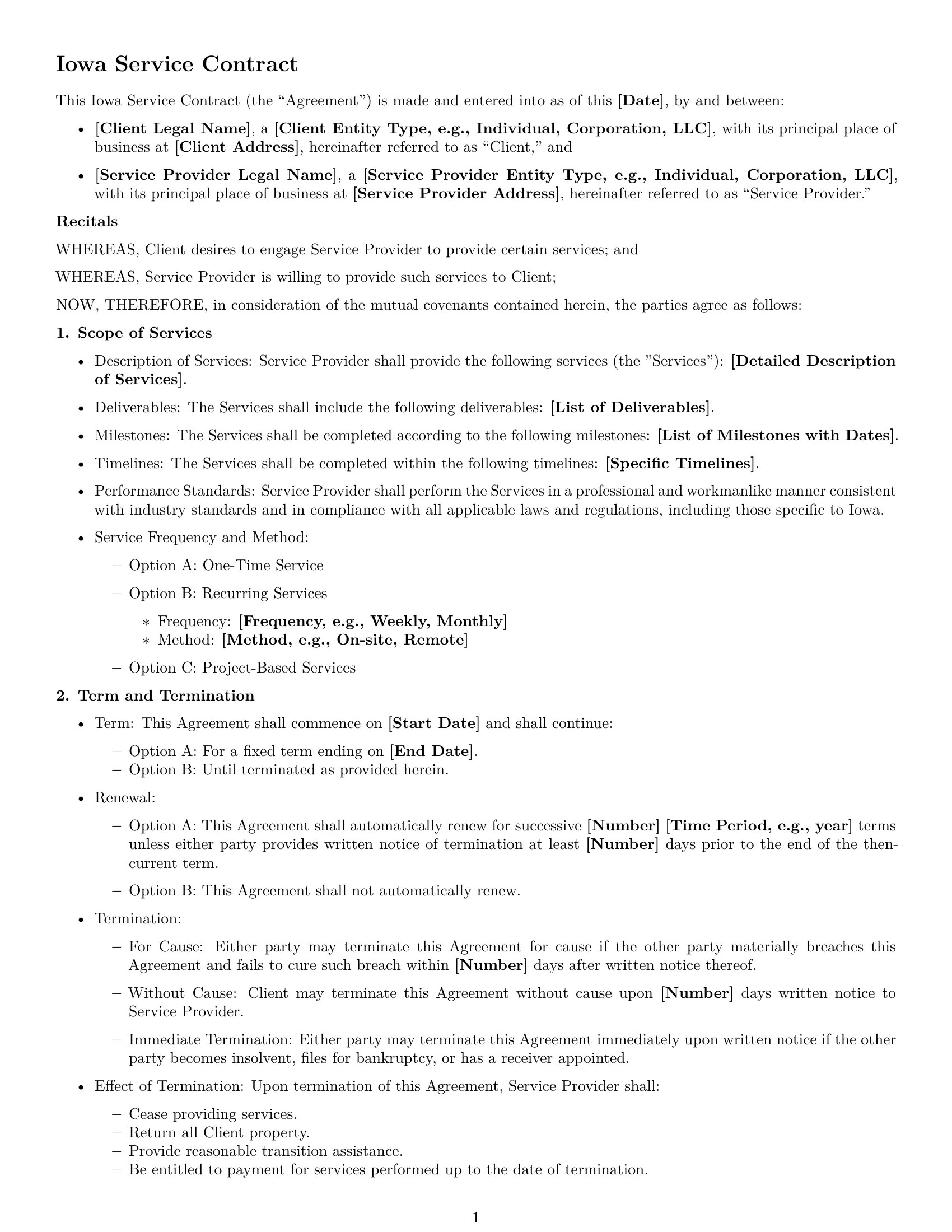 Preview page 1 of Free Iowa service contract template
