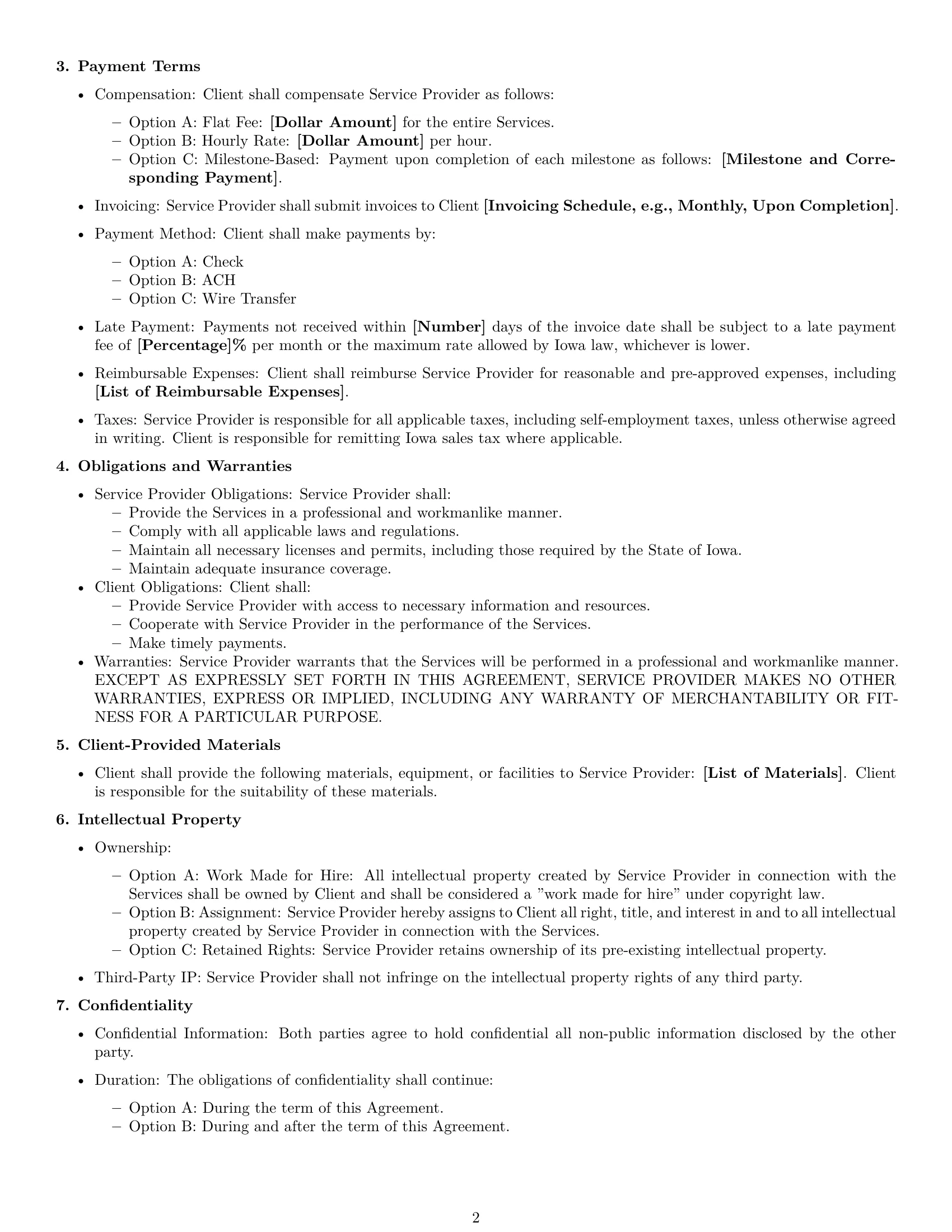 Preview page 2 of Free Iowa service contract template