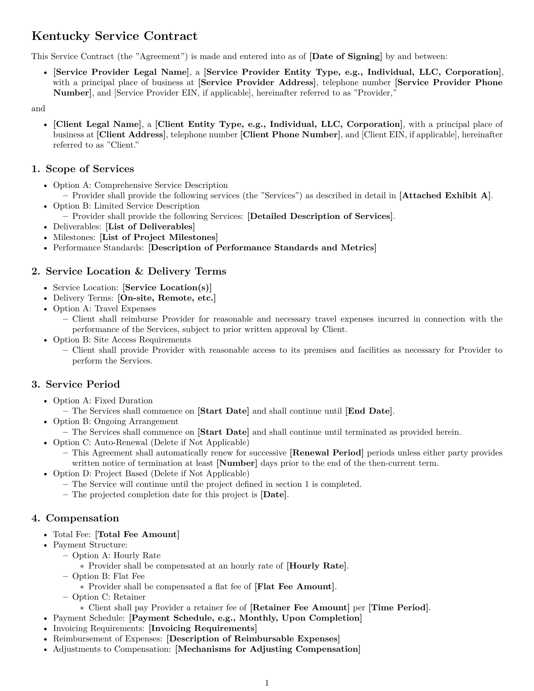 Preview page 1 of Free Kentucky service contract template