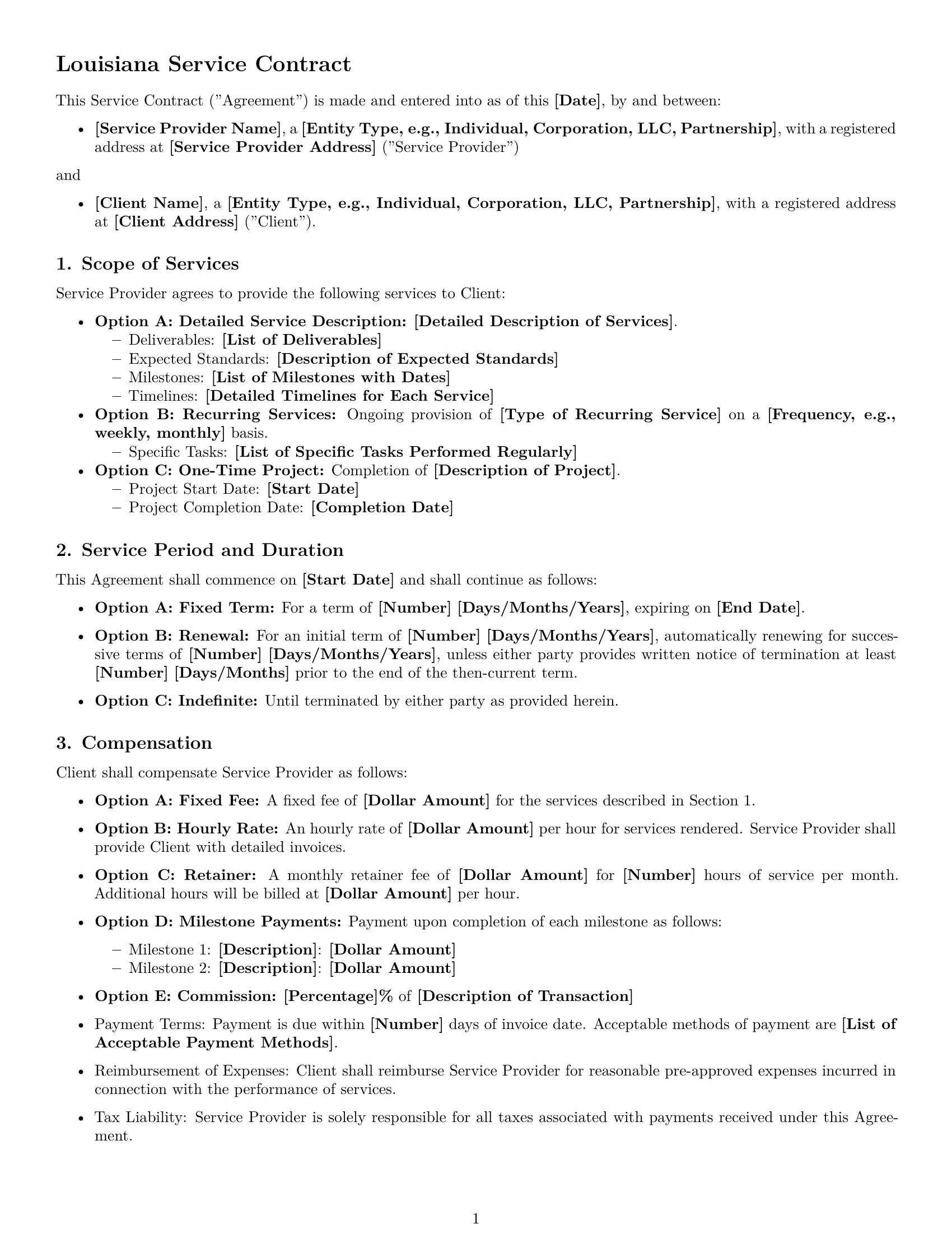 Preview page 1 of Free Louisiana service contract template