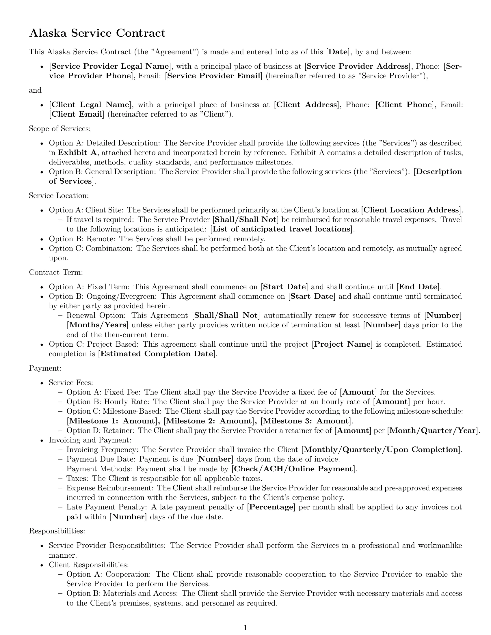 Preview page 1 of Free Alaska service contract template