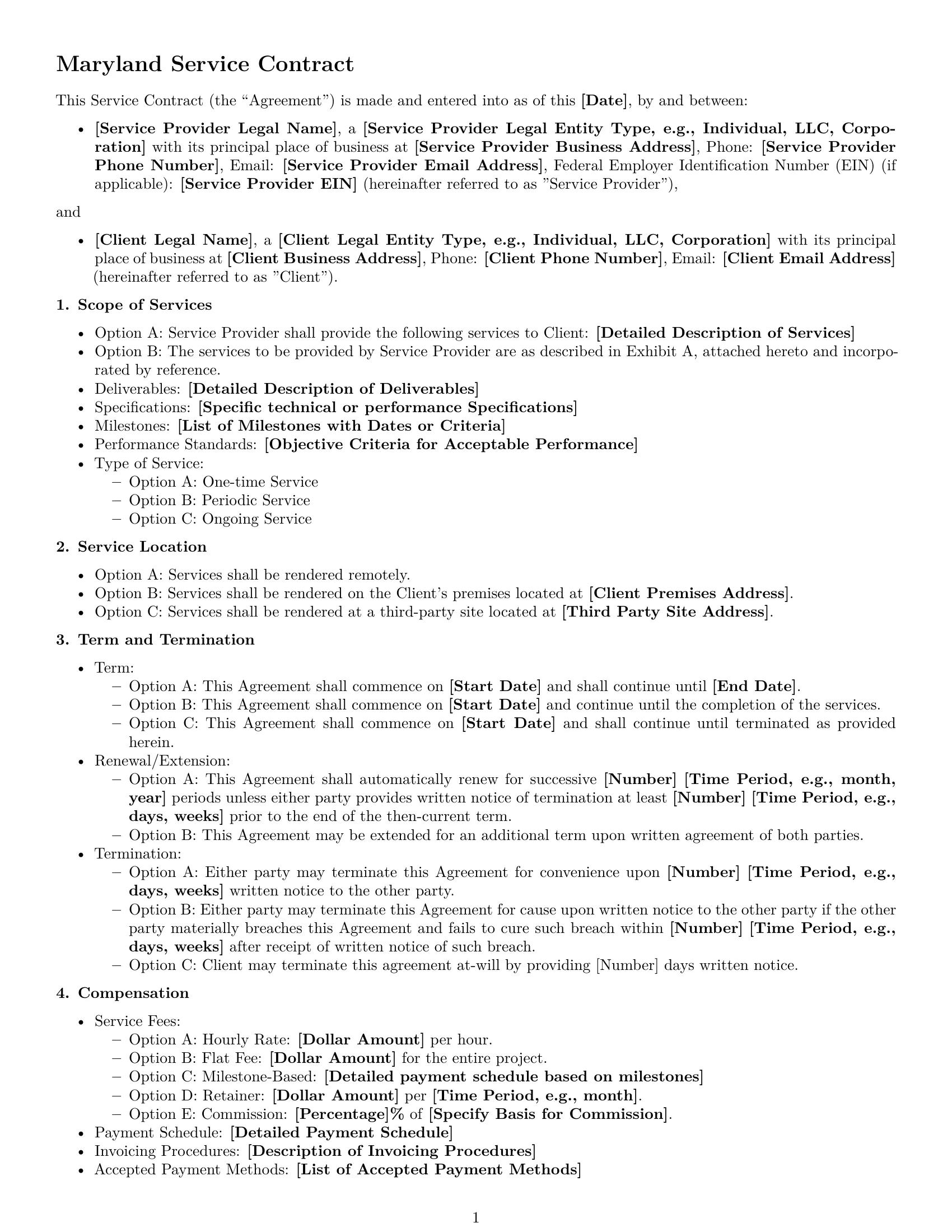 Preview page 1 of Free Maryland service contract template