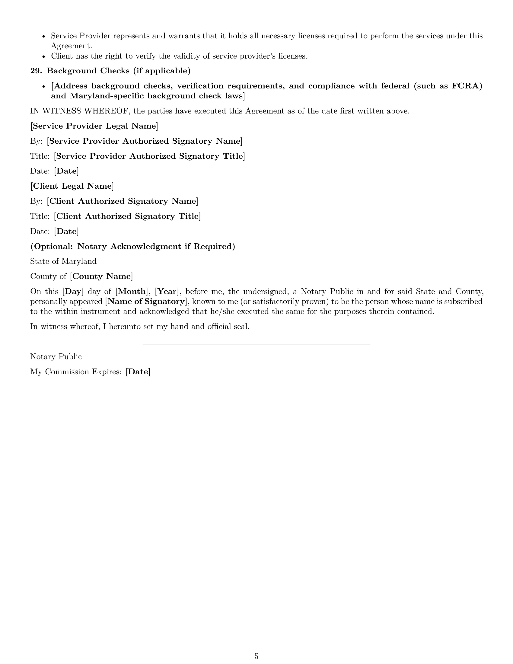 Preview page 5 of Free Maryland service contract template