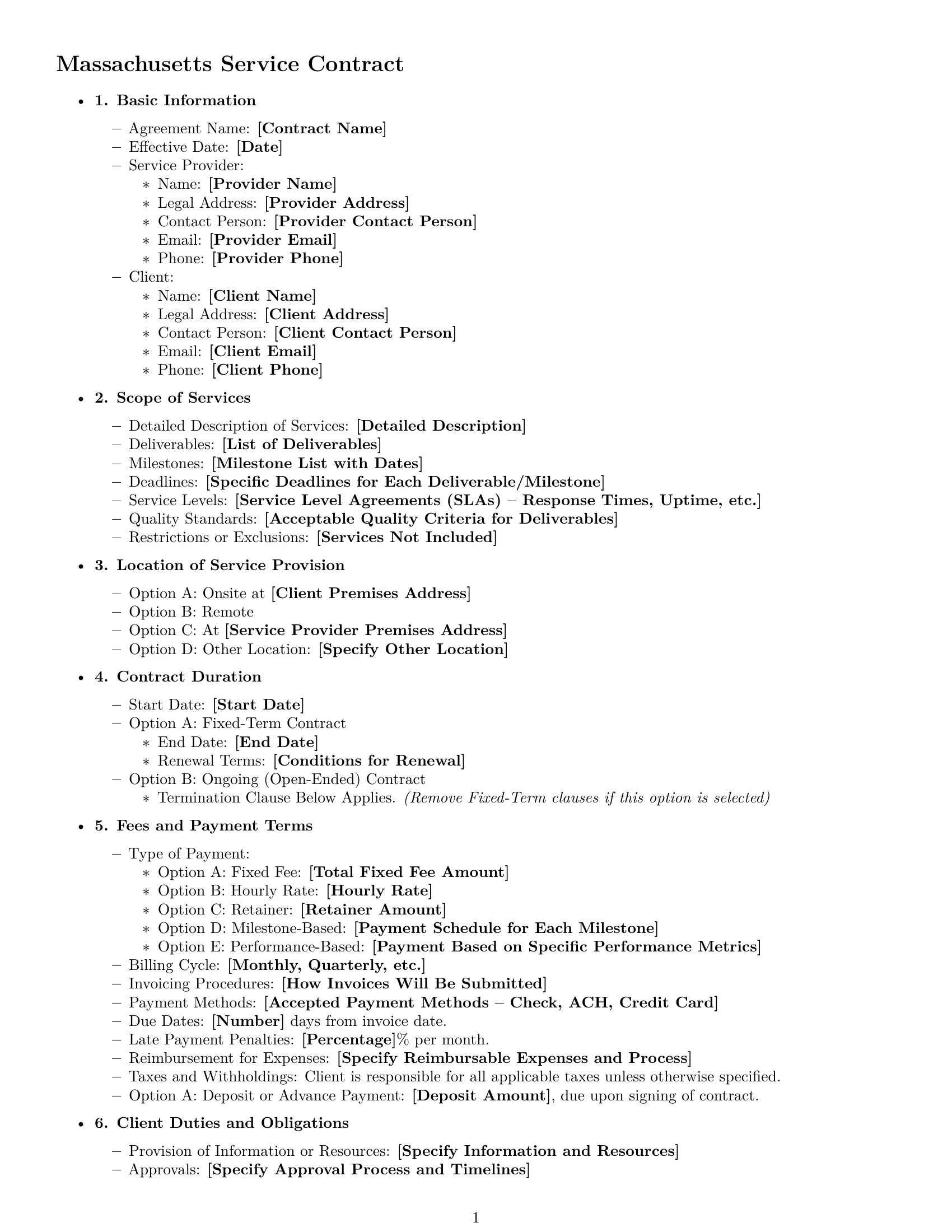 Preview page 1 of Free Massachusetts service contract template