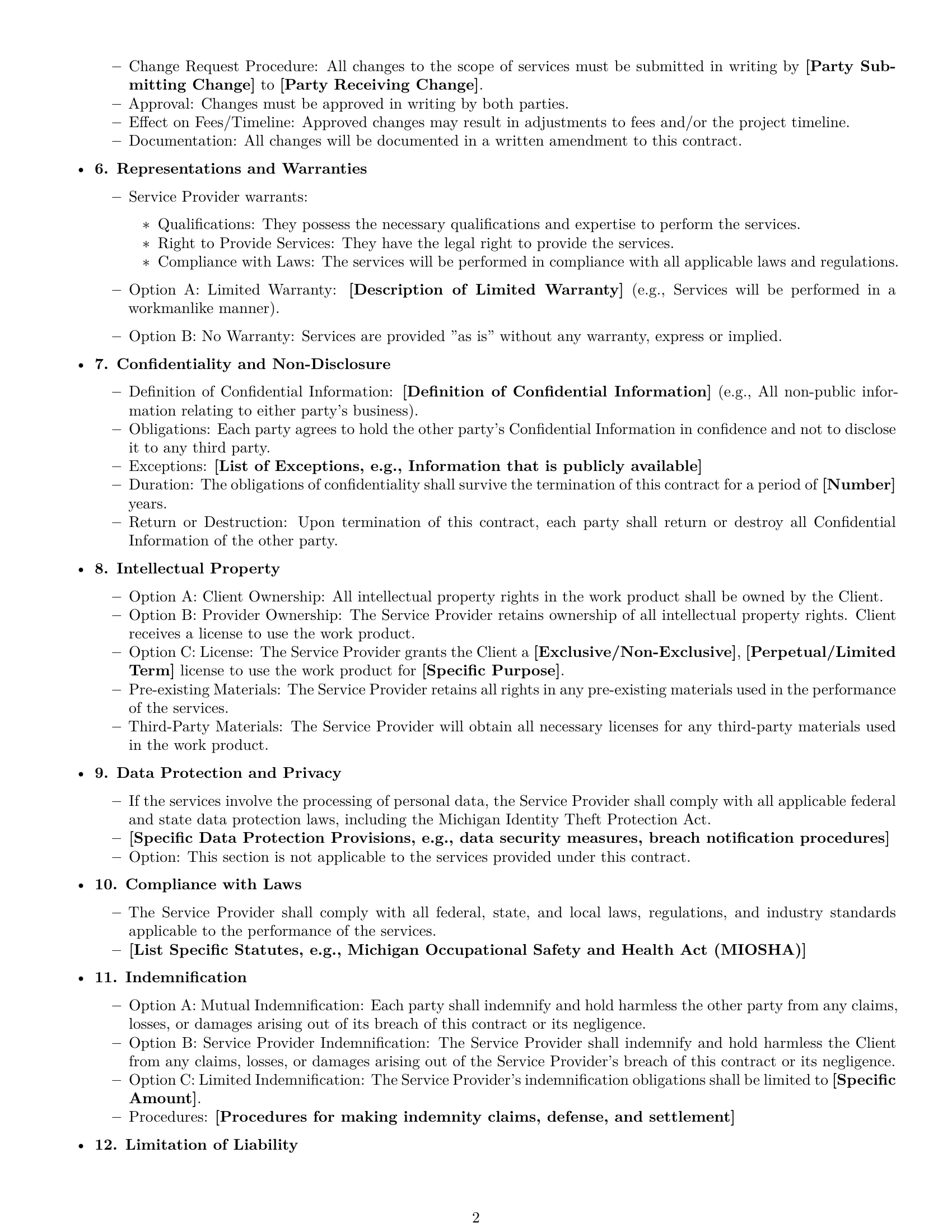 Preview page 2 of Free Michigan service contract template
