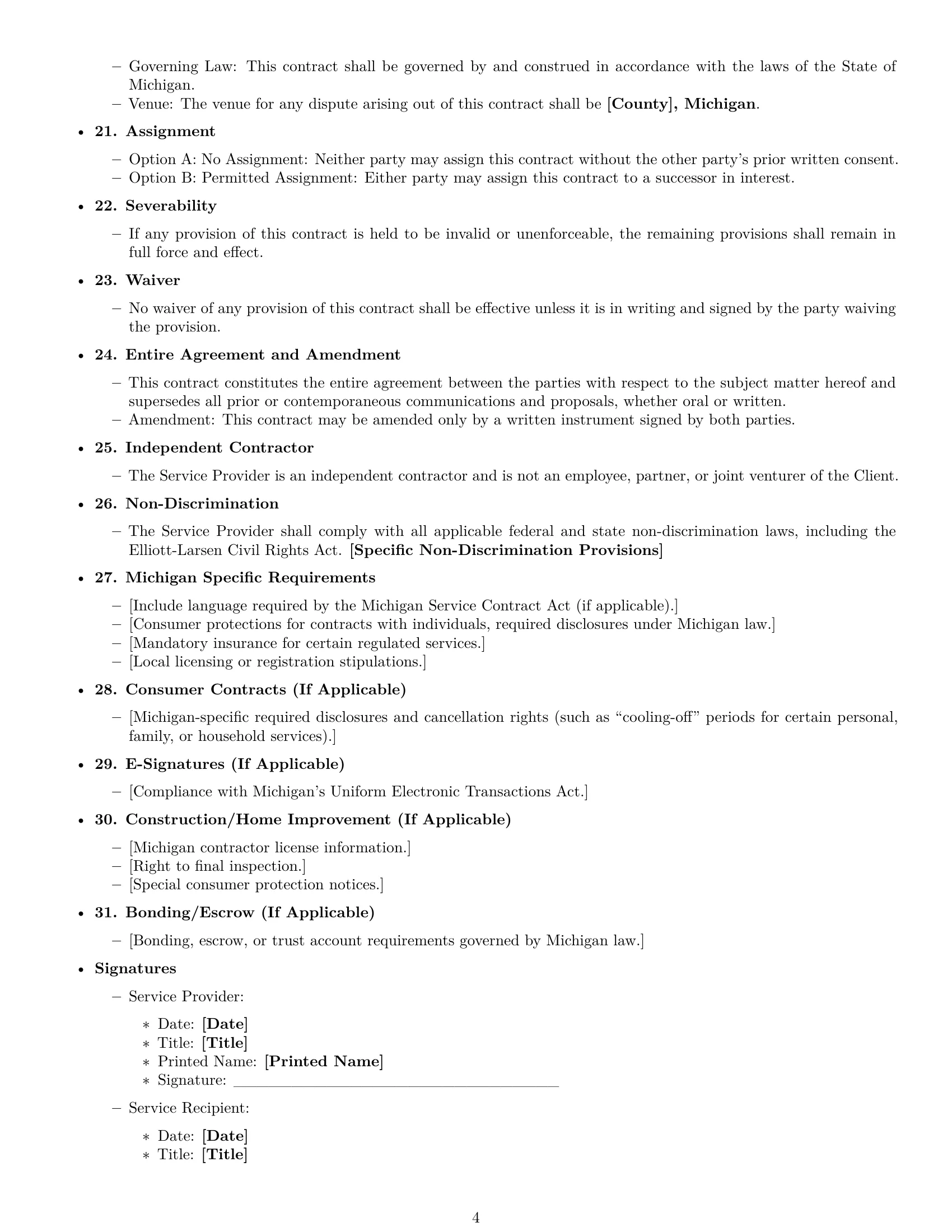 Preview page 4 of Free Michigan service contract template
