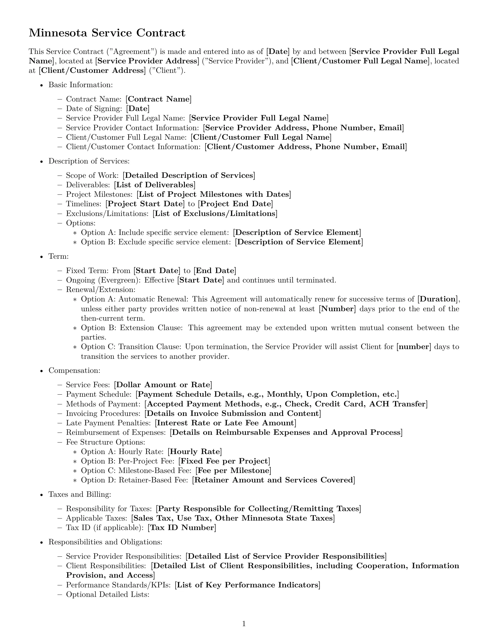 Preview page 1 of Free Minnesota service contract template