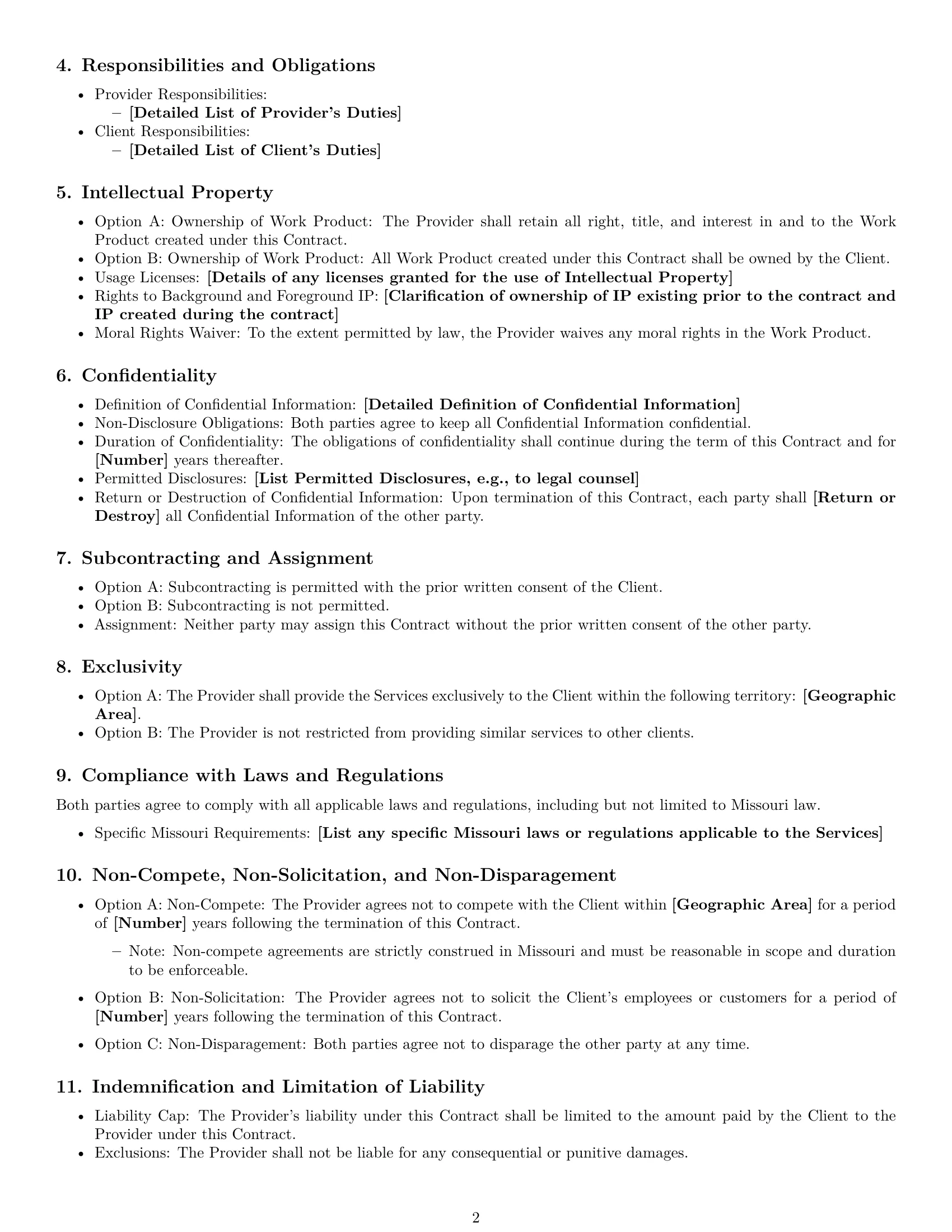 Preview page 2 of Free Missouri service contract template