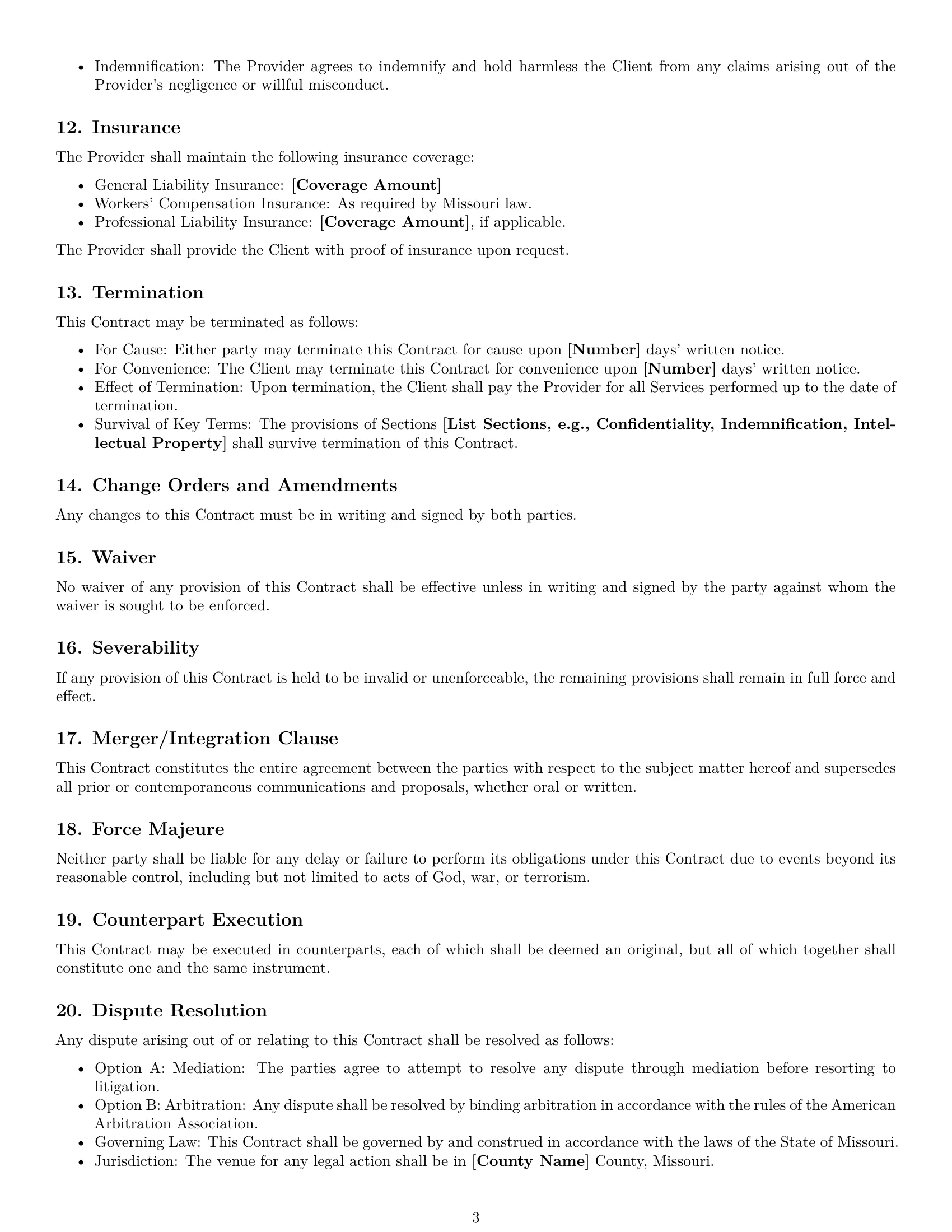 Preview page 3 of Free Missouri service contract template