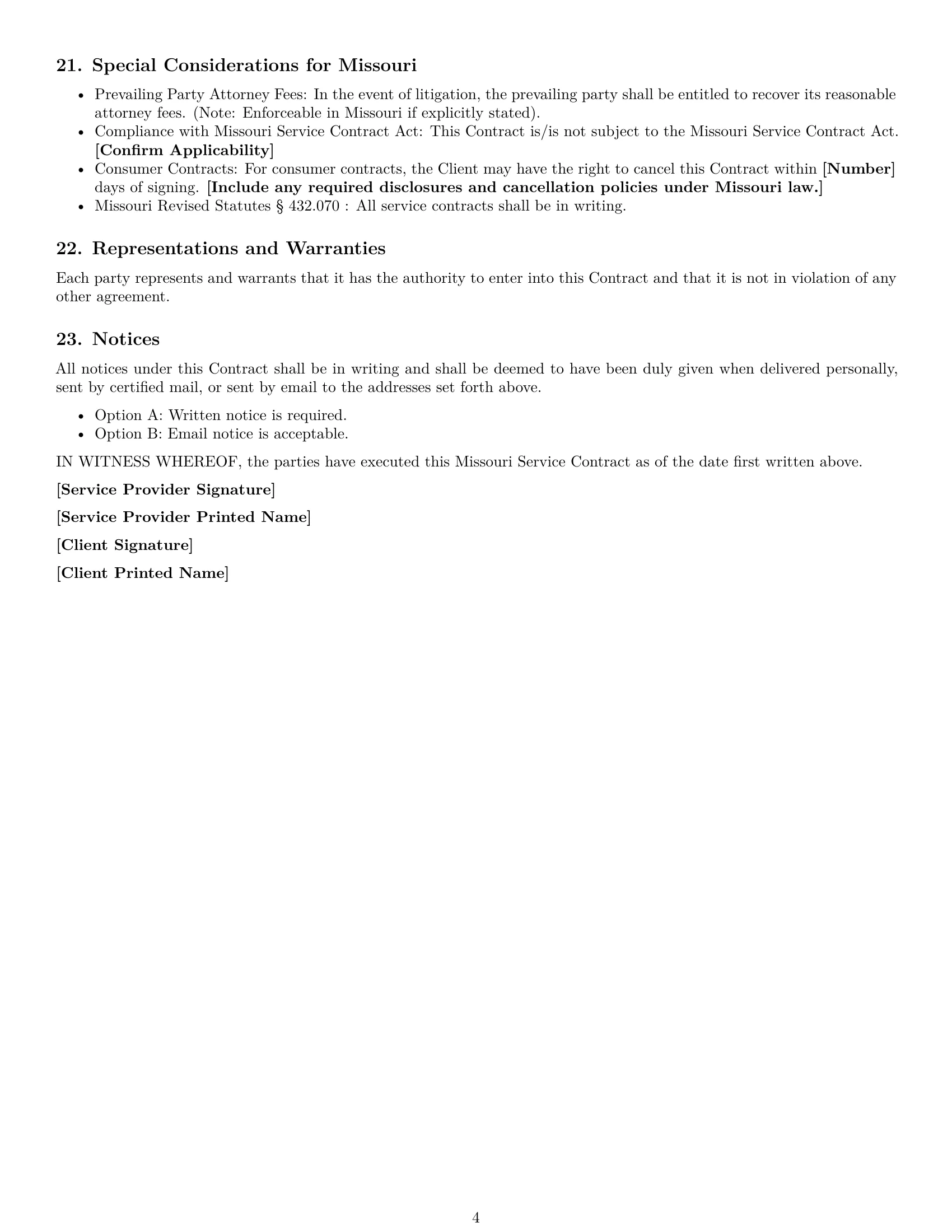 Preview page 4 of Free Missouri service contract template