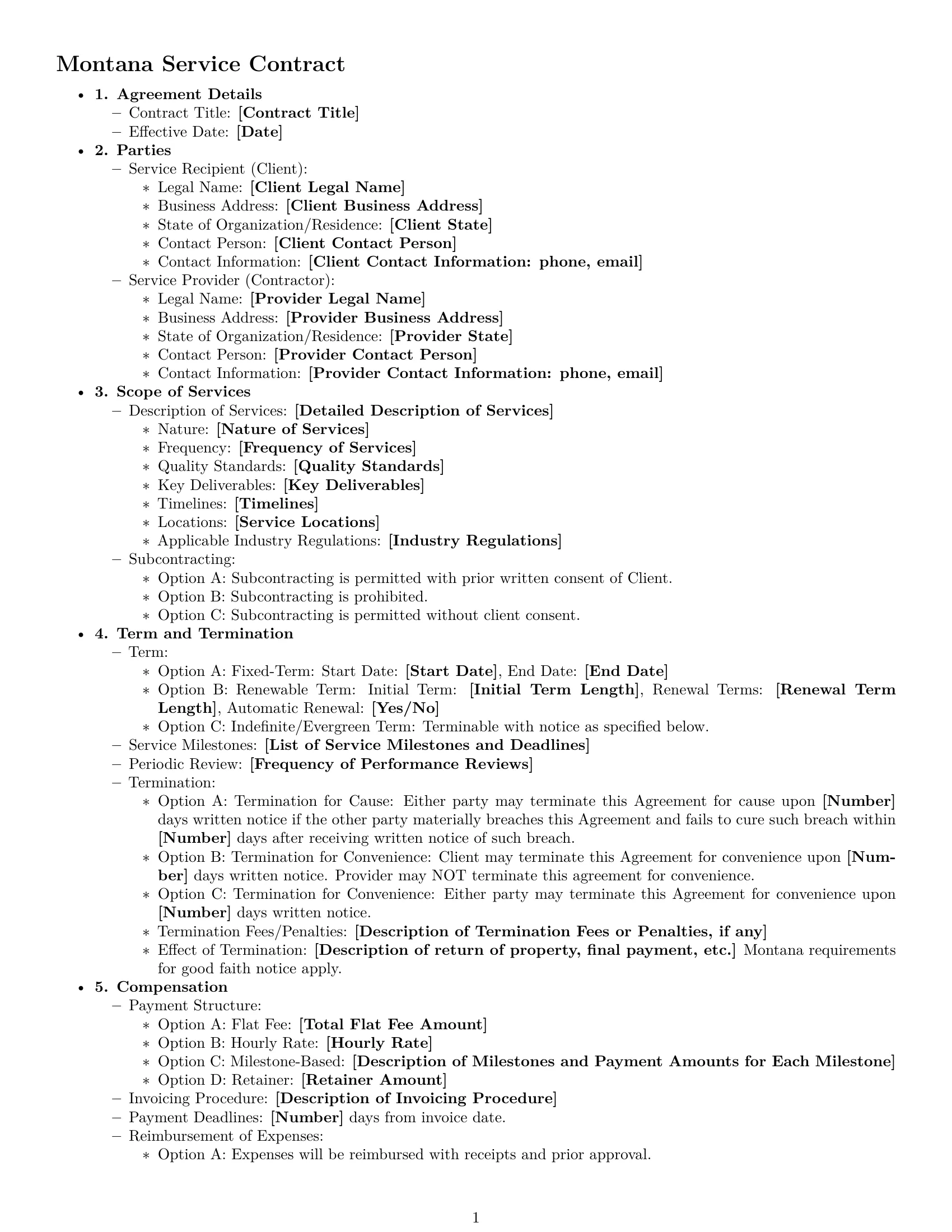 Preview page 1 of Free Montana service contract template