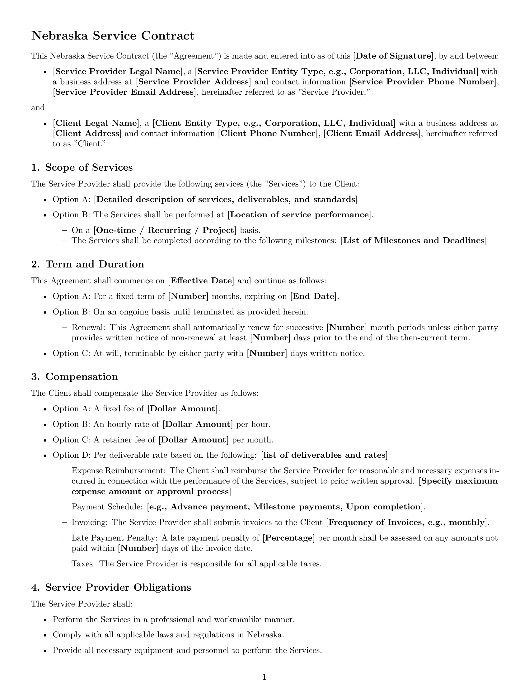 Preview page 1 of Free Nebraska service contract template