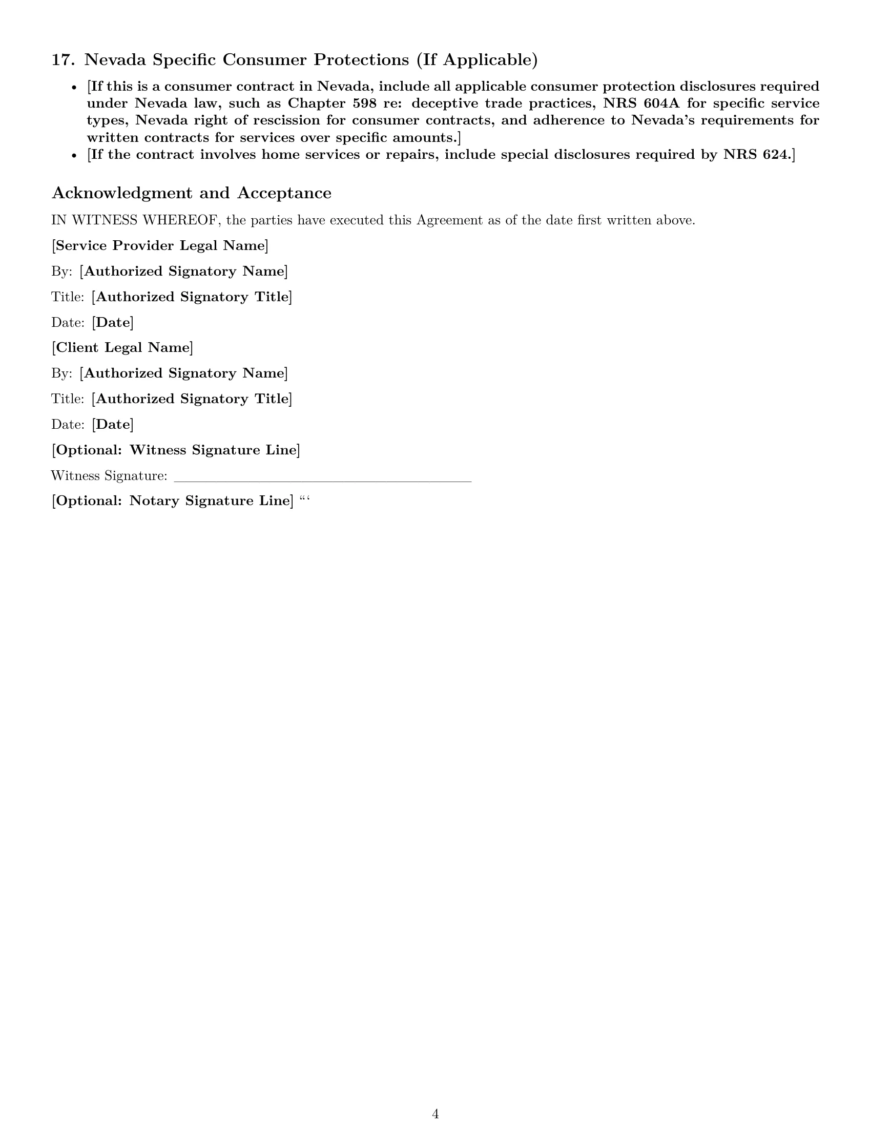 Preview page 4 of Free Nevada service contract template