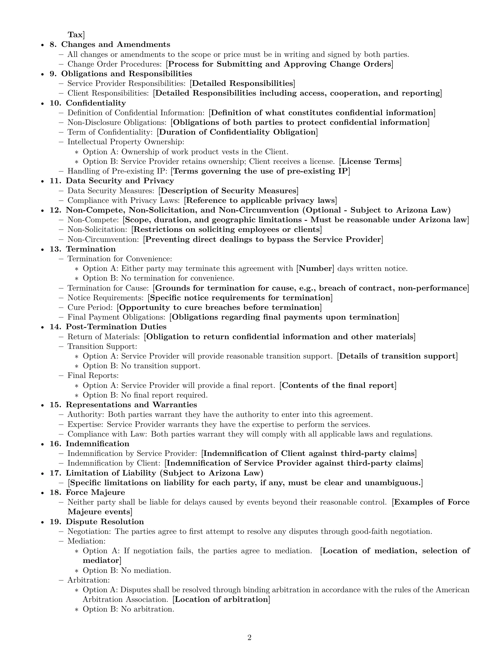 Preview page 2 of Free Arizona service contract template