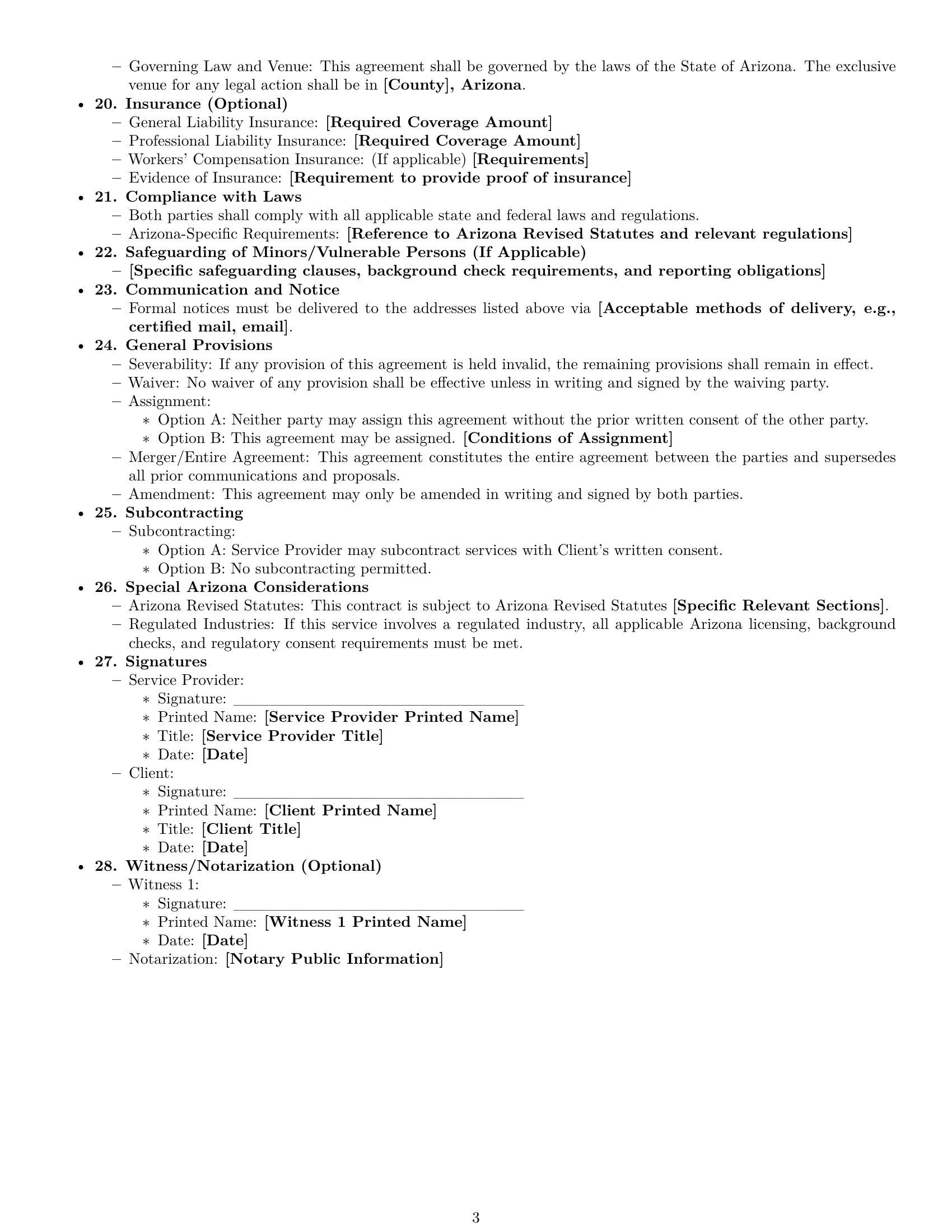 Preview page 3 of Free Arizona service contract template