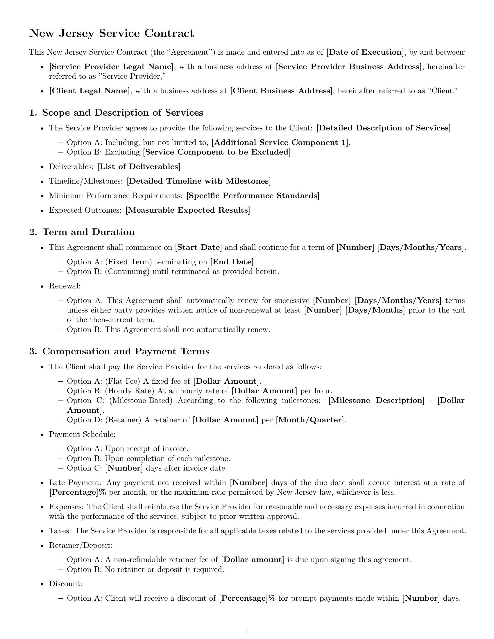 Preview page 1 of Free New Jersey service contract template