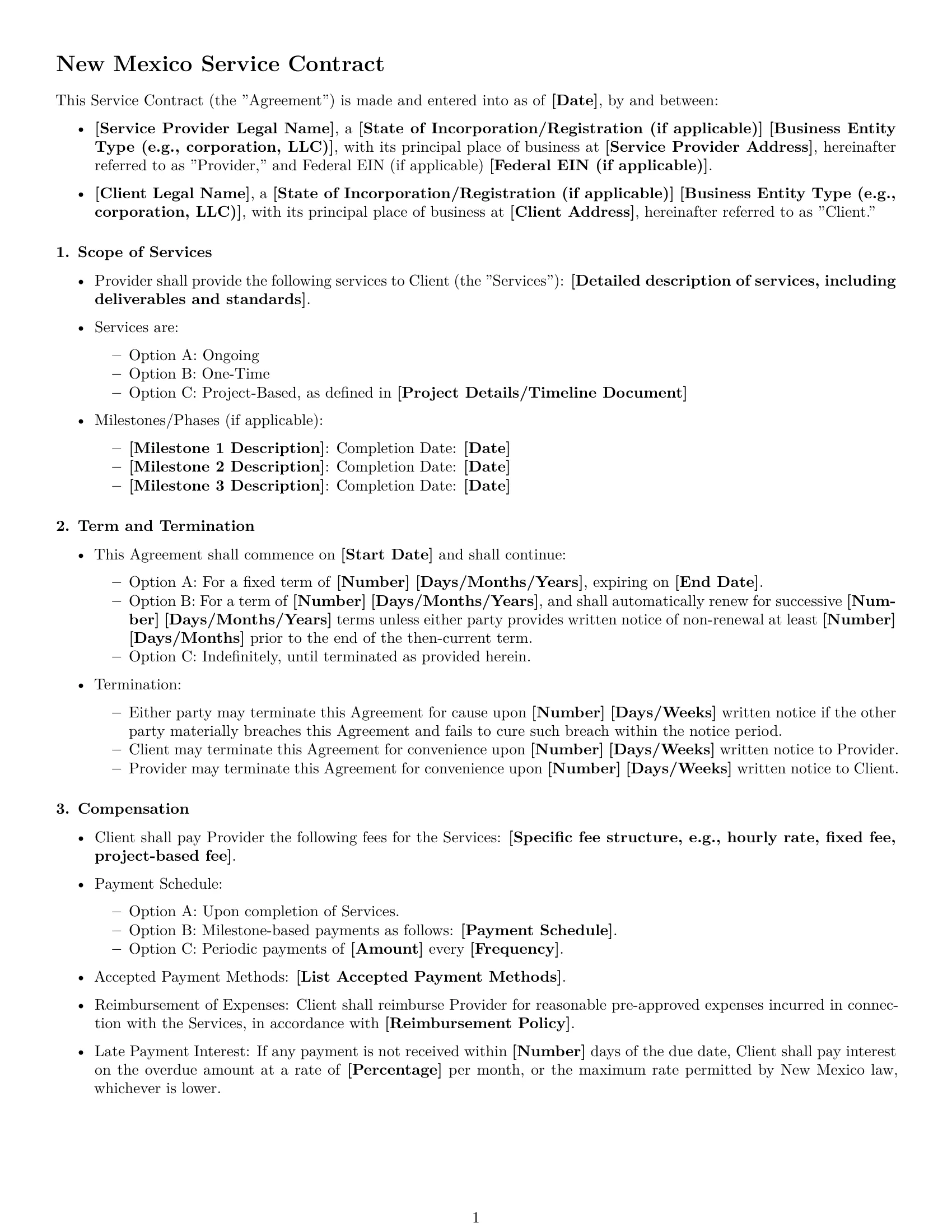 Preview page 1 of Free New Mexico service contract template