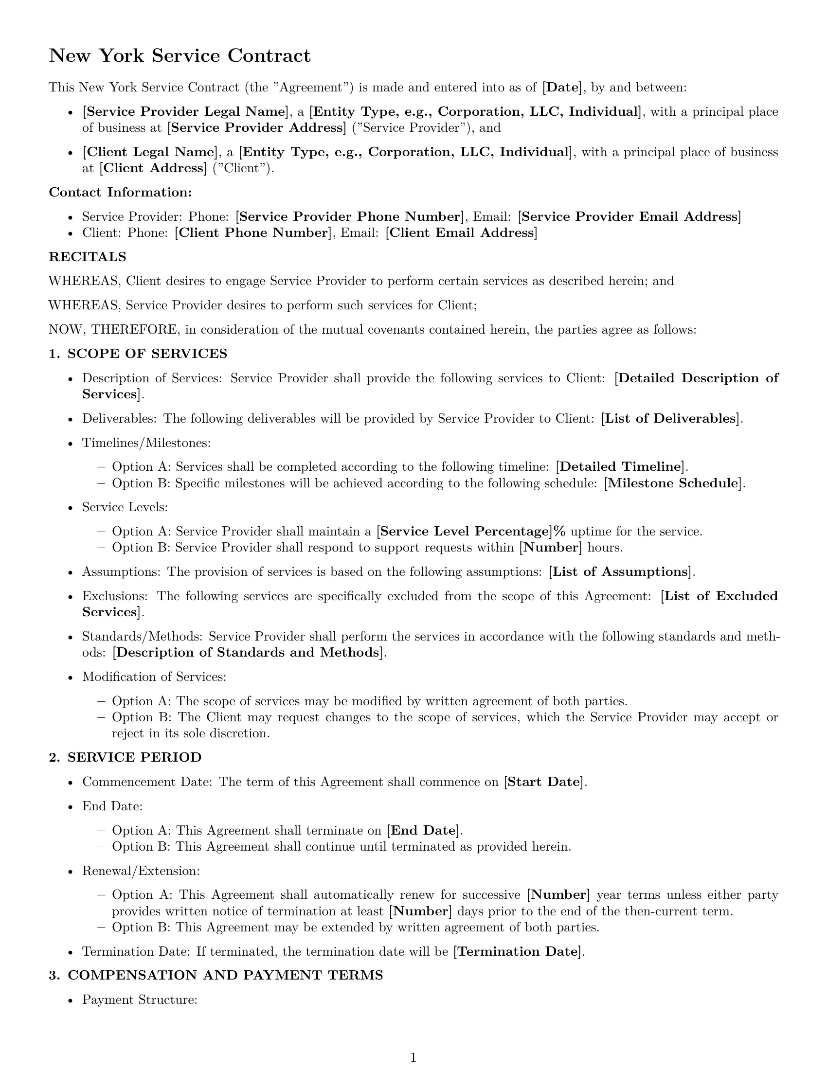 Preview page 1 of Free New York service contract template