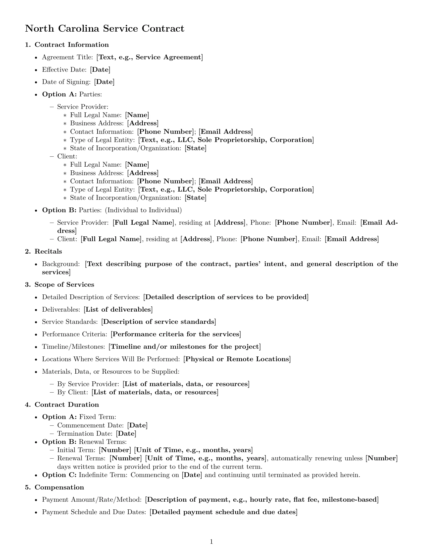 Preview page 1 of Free North Carolina service contract template