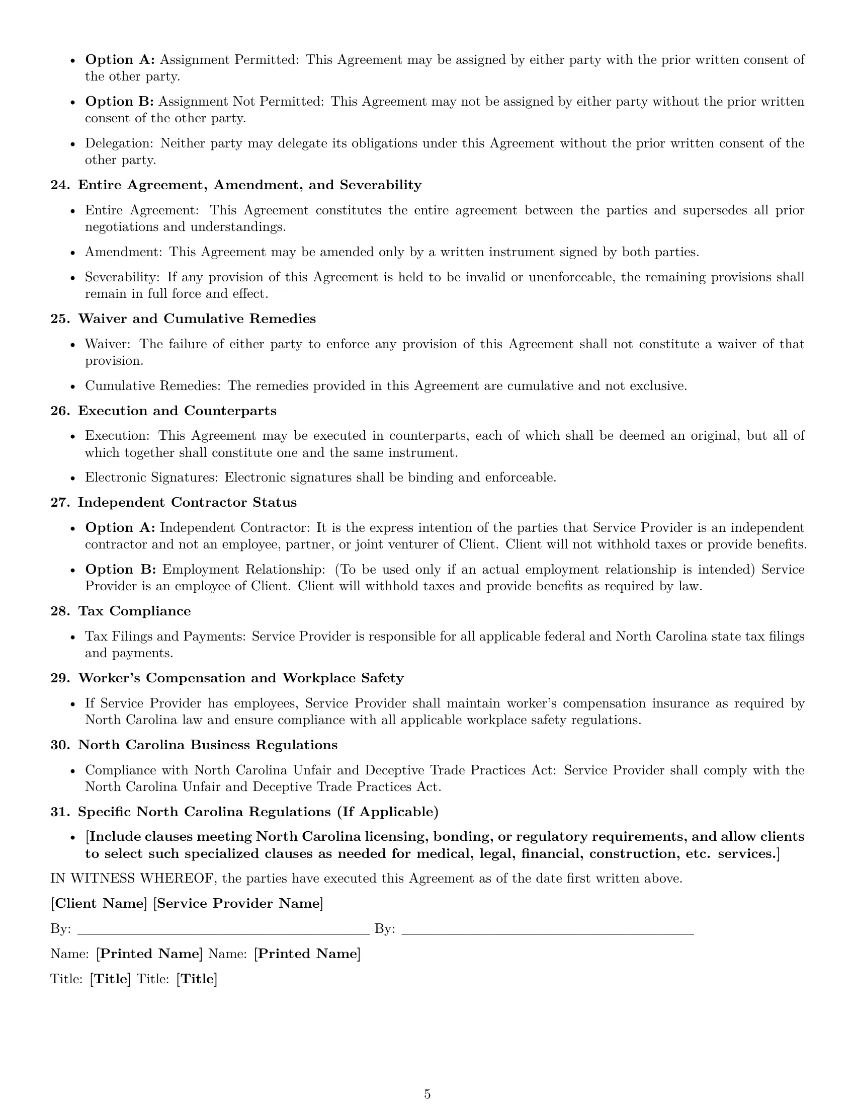 Preview page 5 of Free North Carolina service contract template
