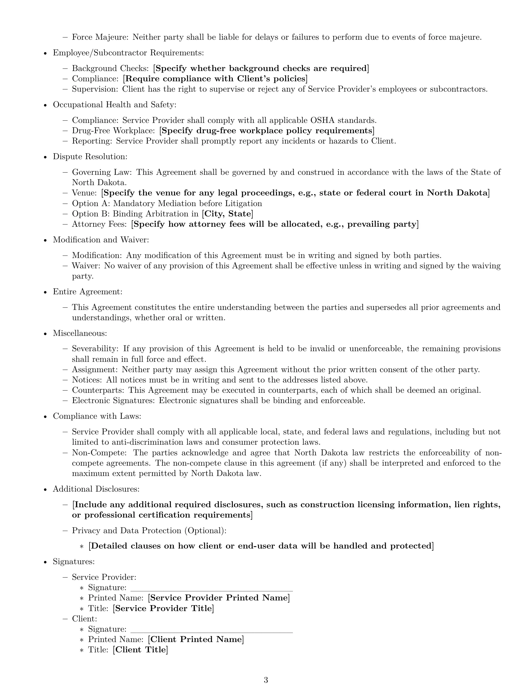 Preview page 3 of Free North Dakota service contract template