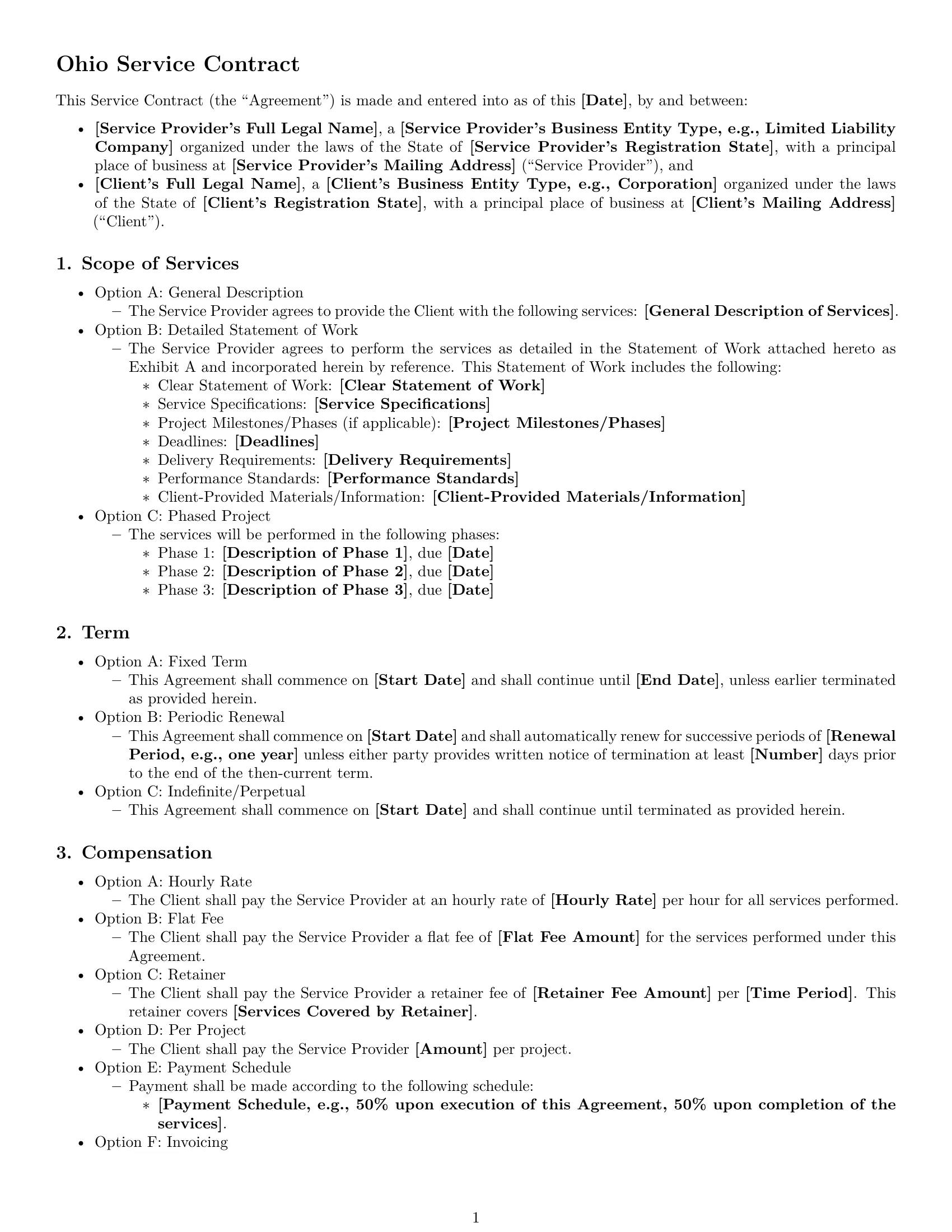 Preview page 1 of Free Ohio service contract template