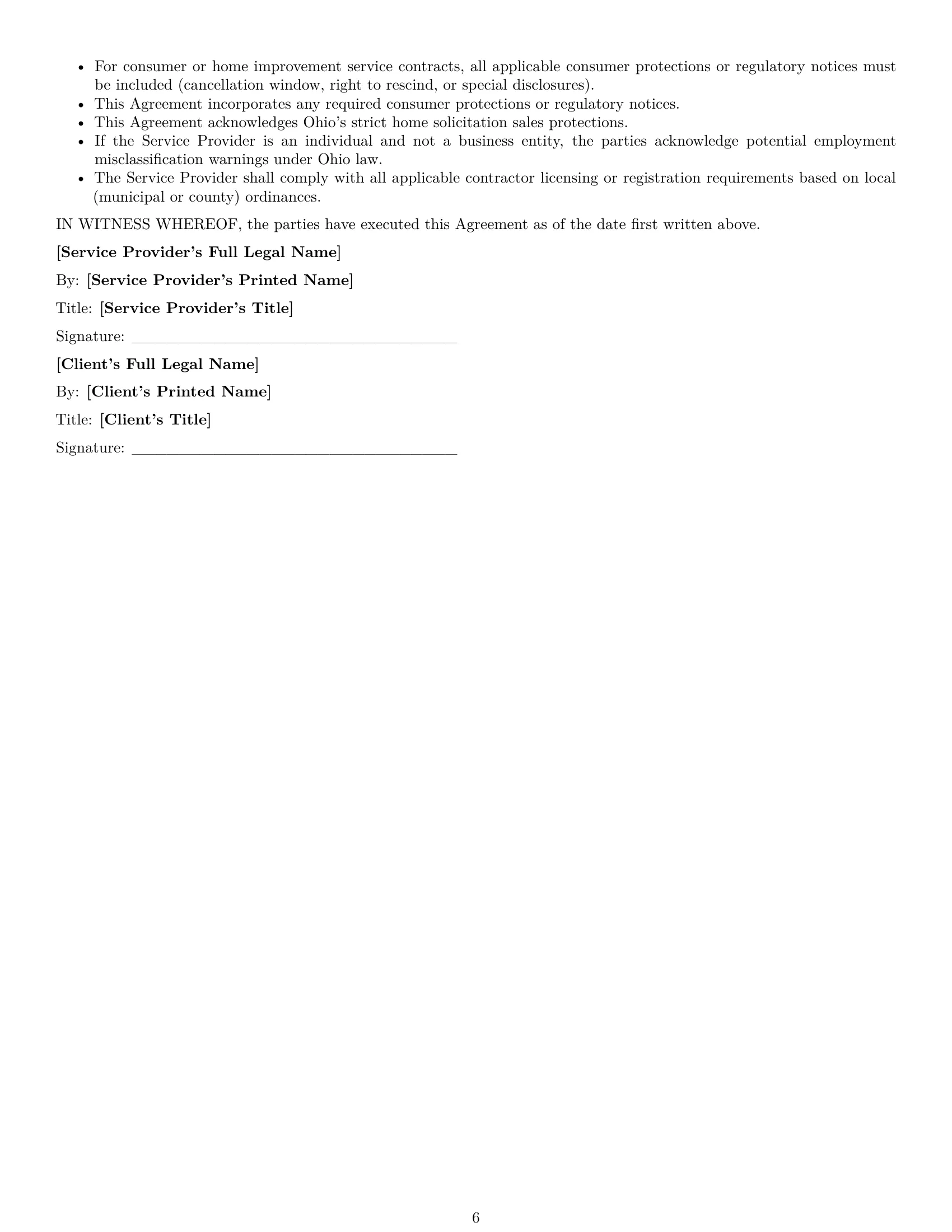 Preview page 6 of Free Ohio service contract template