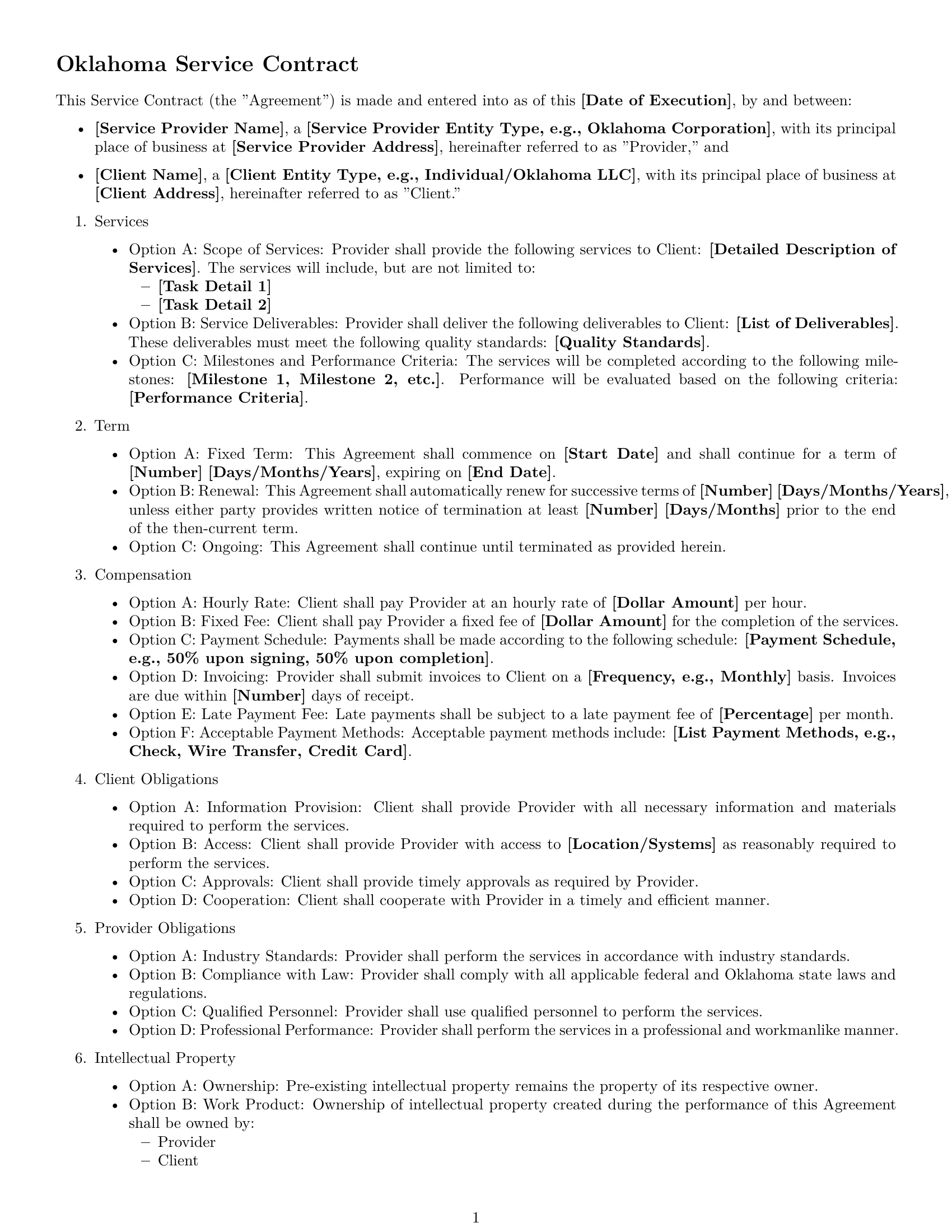 Preview page 1 of Free Oklahoma service contract template