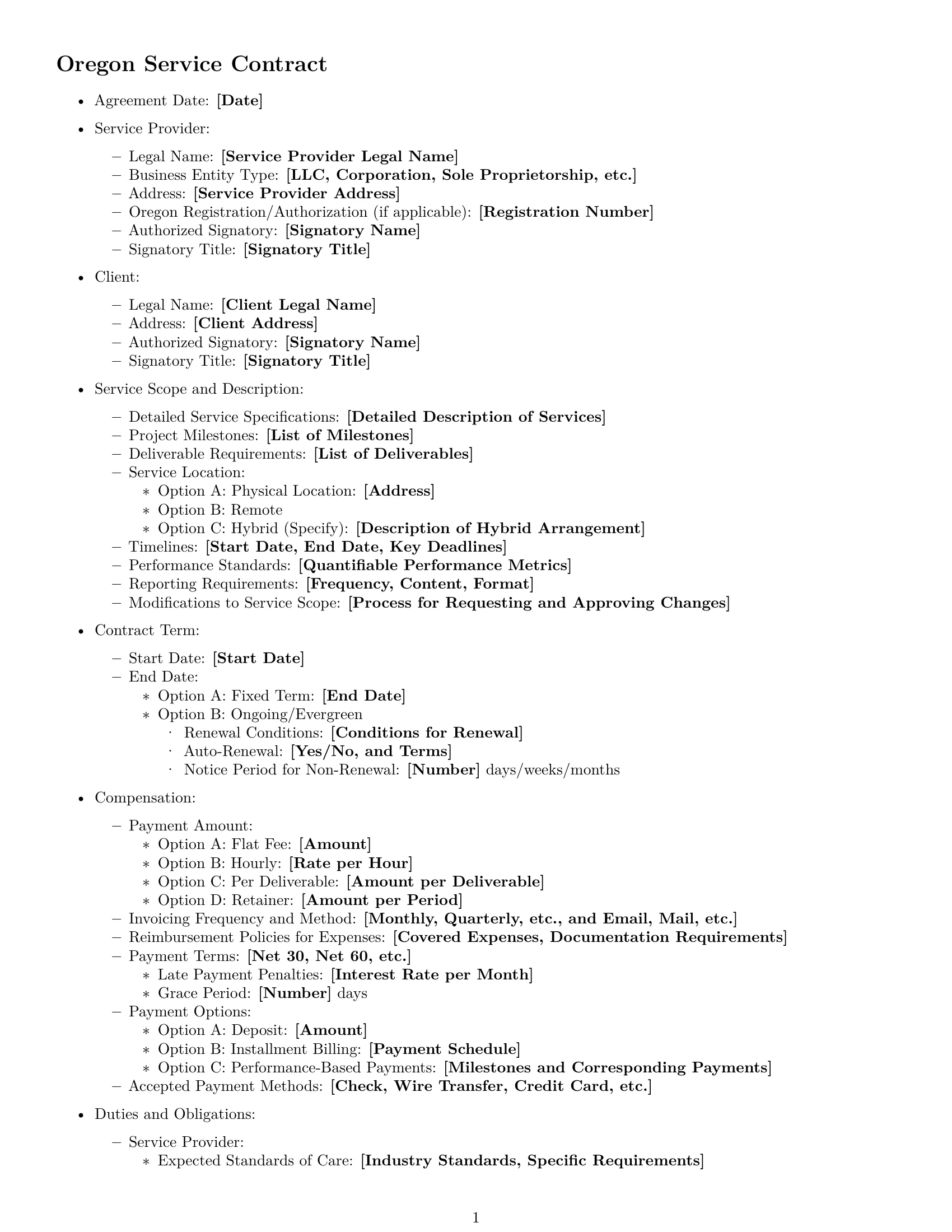 Preview page 1 of Free Oregon service contract template
