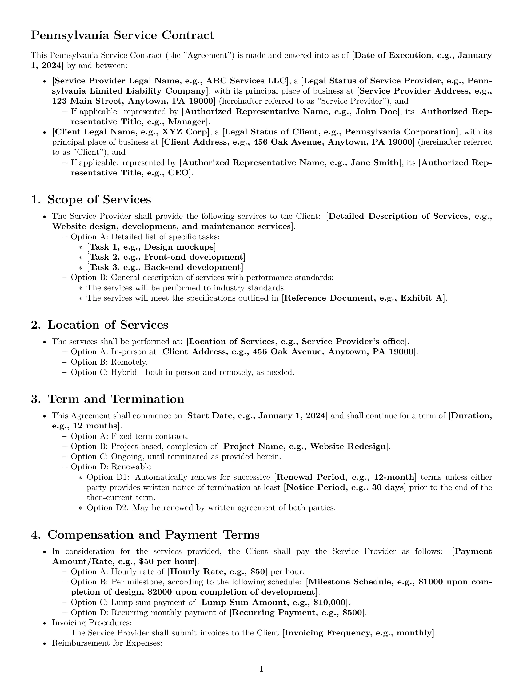 Preview page 1 of Free Pennsylvania service contract template
