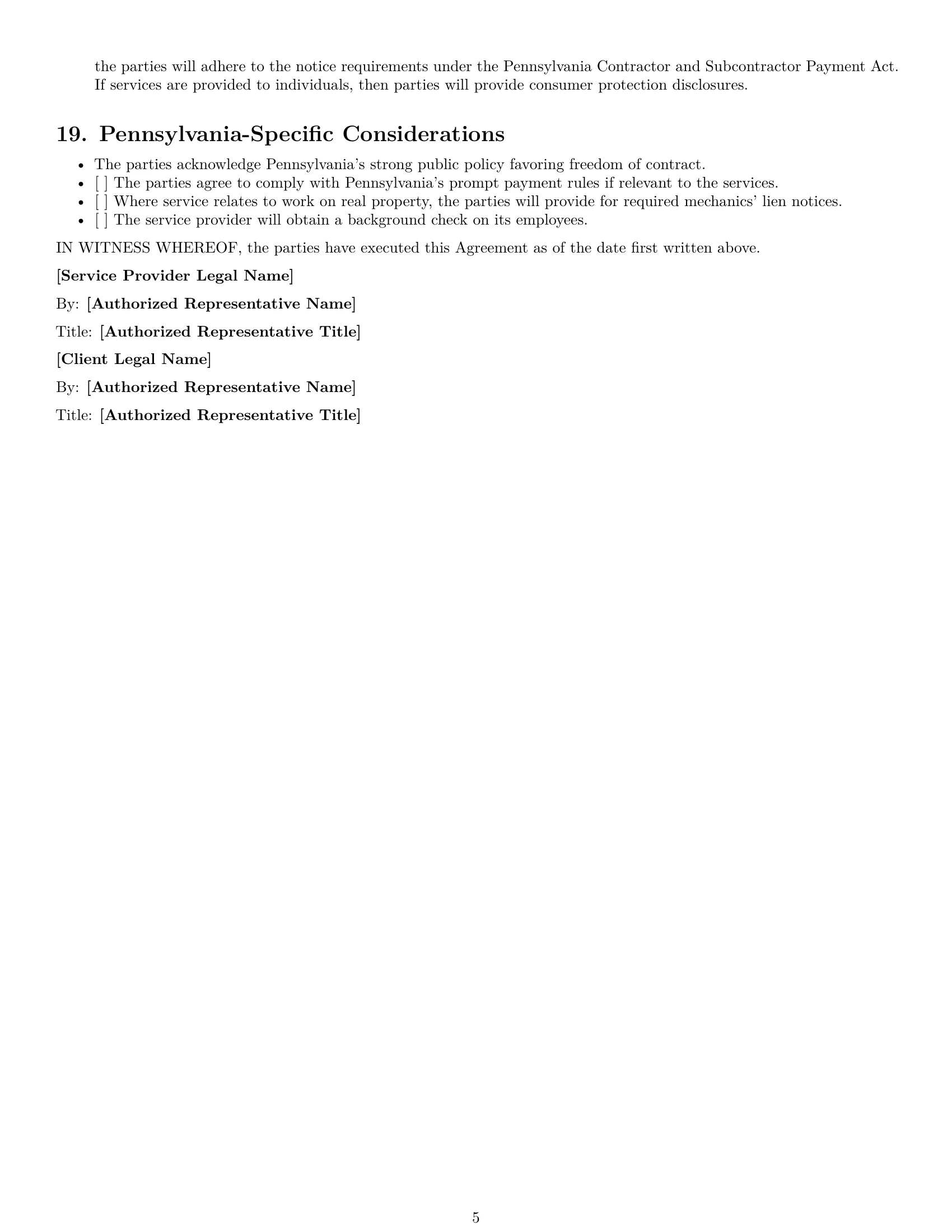 Preview page 5 of Free Pennsylvania service contract template