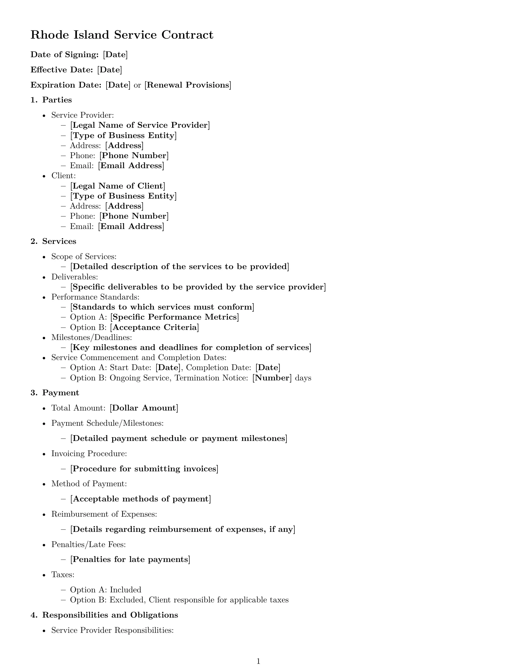 Preview page 1 of Free Rhode Island service contract template