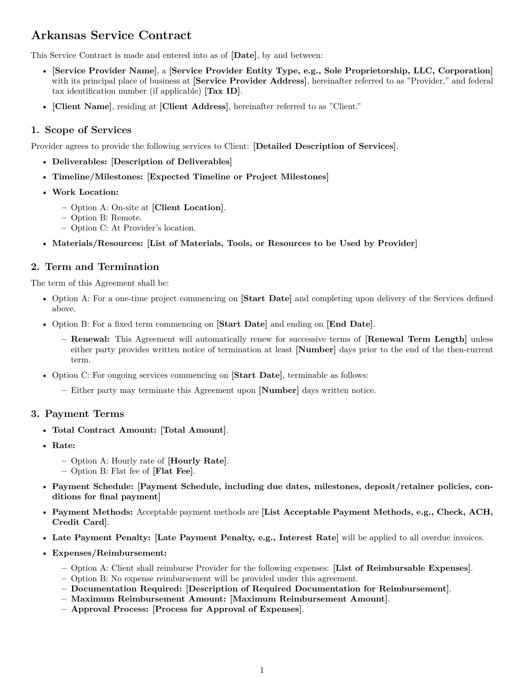 Preview page 1 of Free Arkansas service contract template