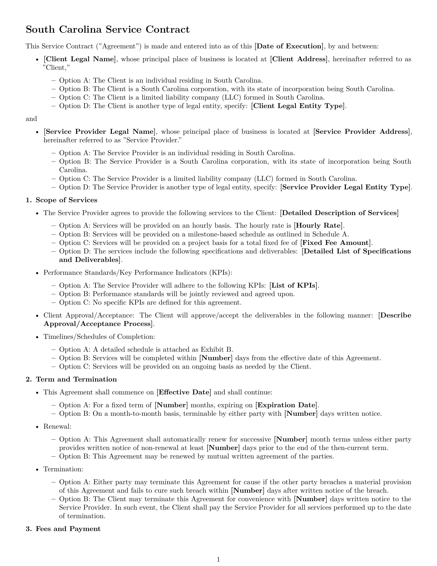 Preview page 1 of Free South Carolina service contract template