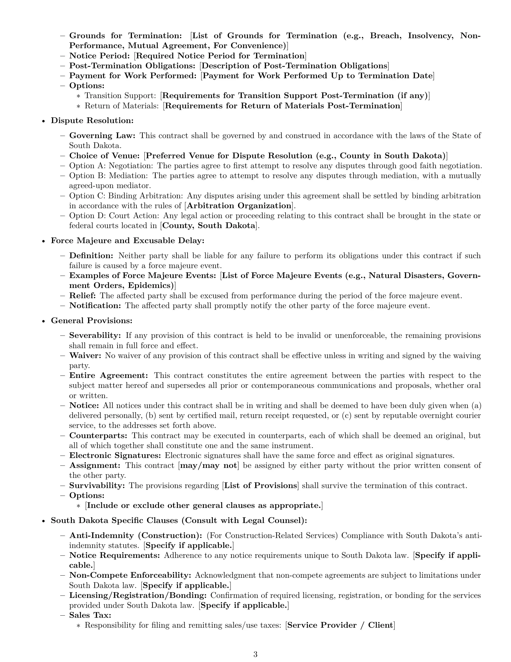 Preview page 3 of Free South Dakota service contract template