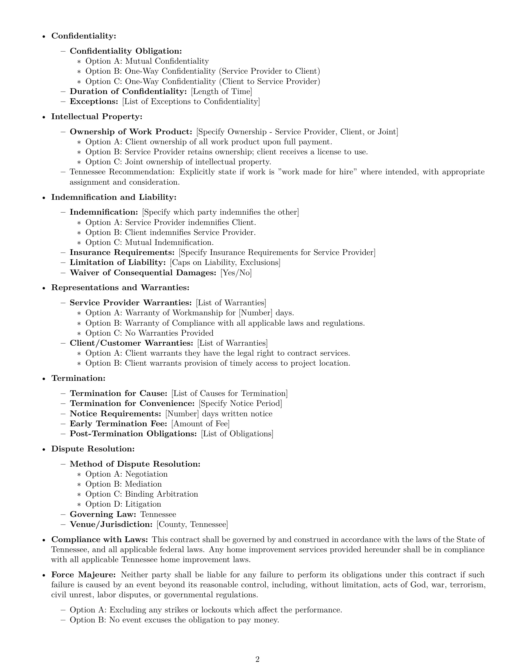 Preview page 2 of Free Tennessee service contract template