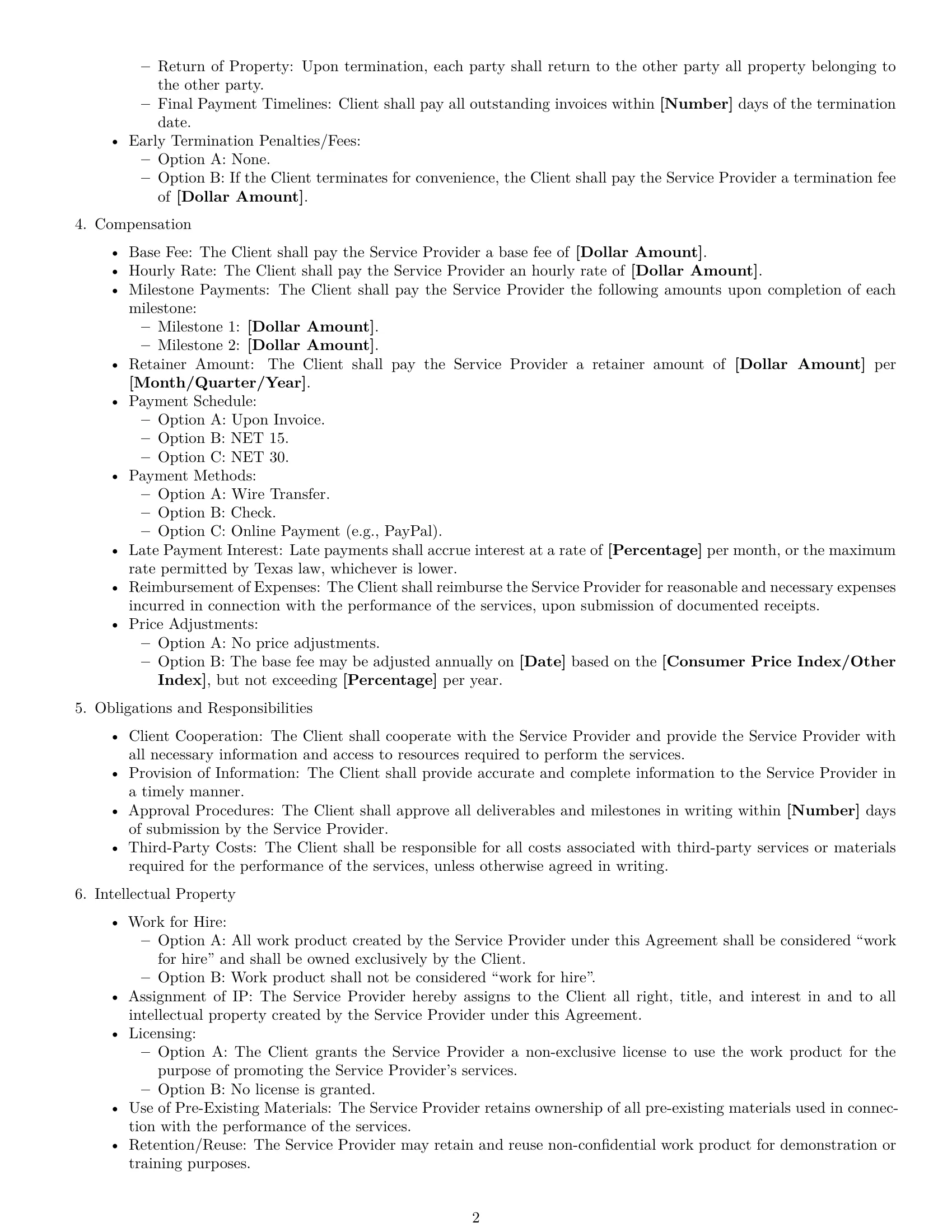 Preview page 2 of Free Texas service contract template