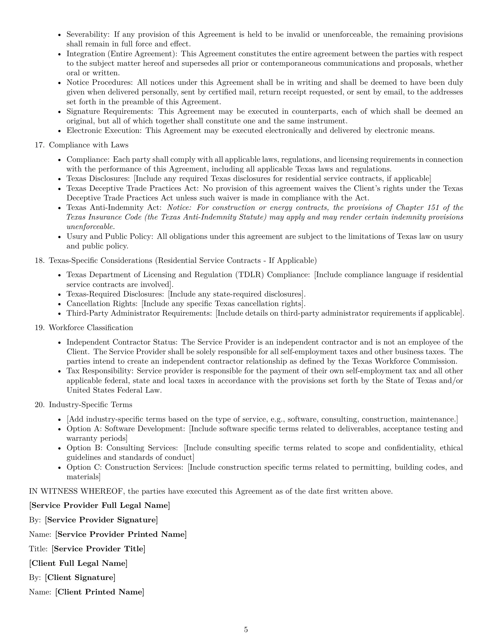 Preview page 5 of Free Texas service contract template