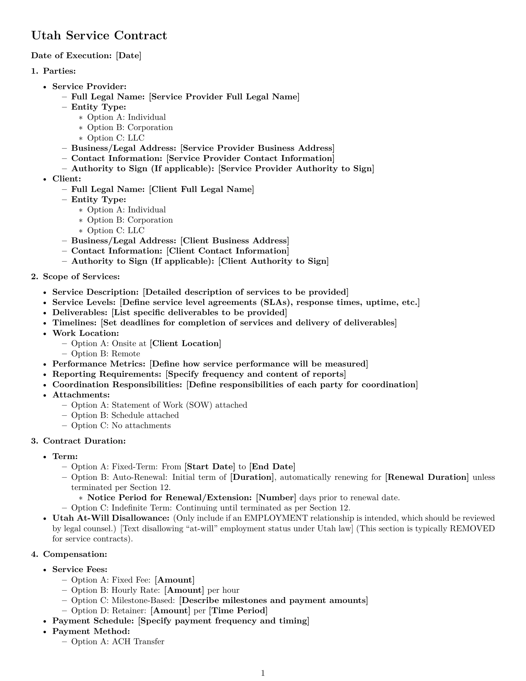 Preview page 1 of Free Utah service contract template