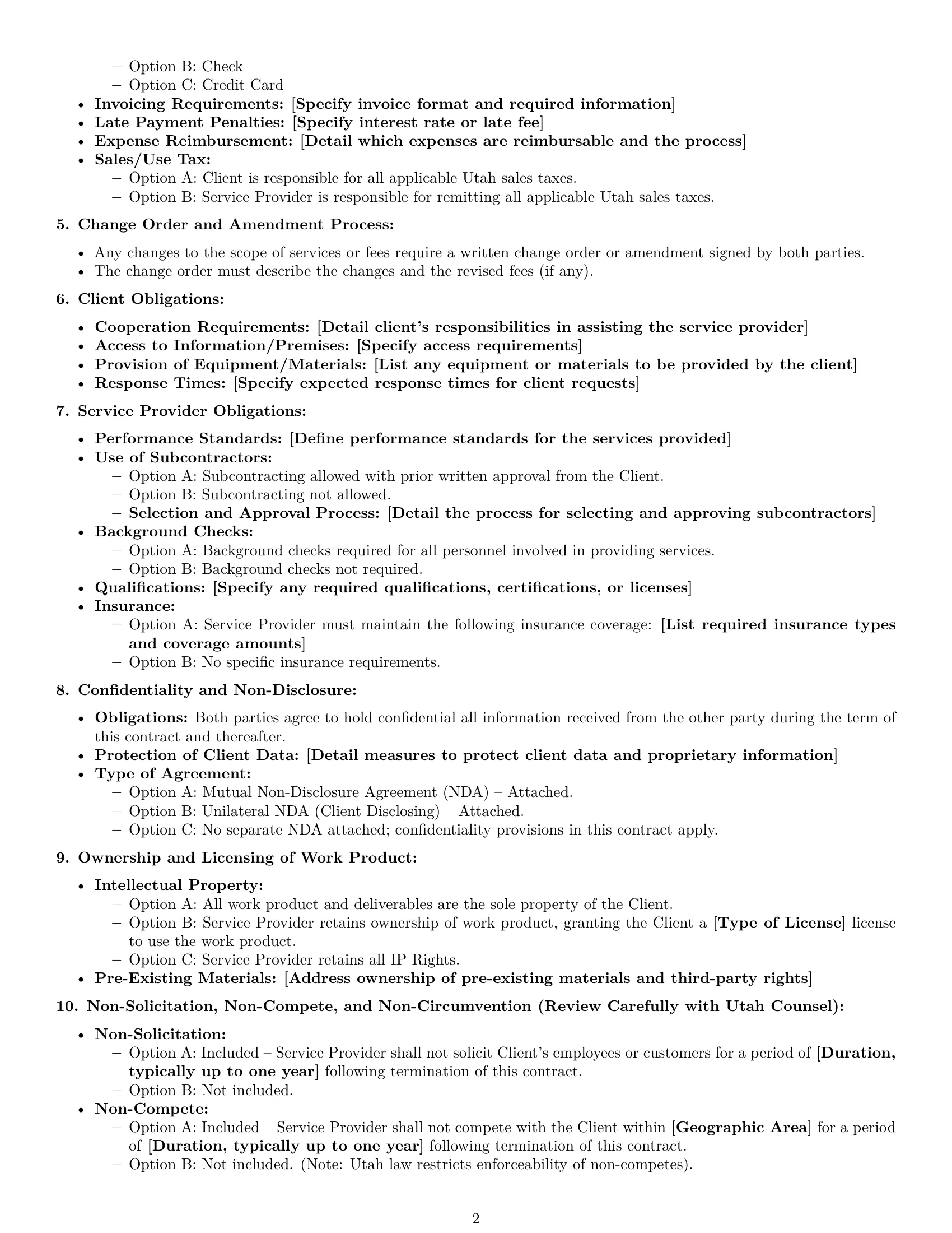 Preview page 2 of Free Utah service contract template