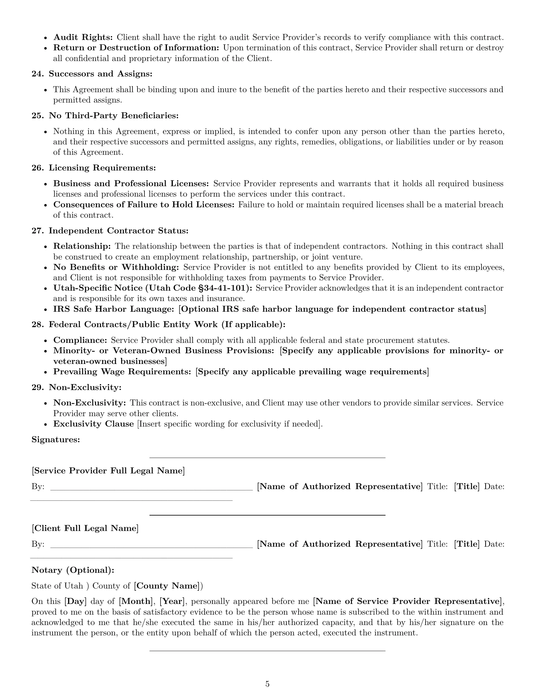 Preview page 5 of Free Utah service contract template