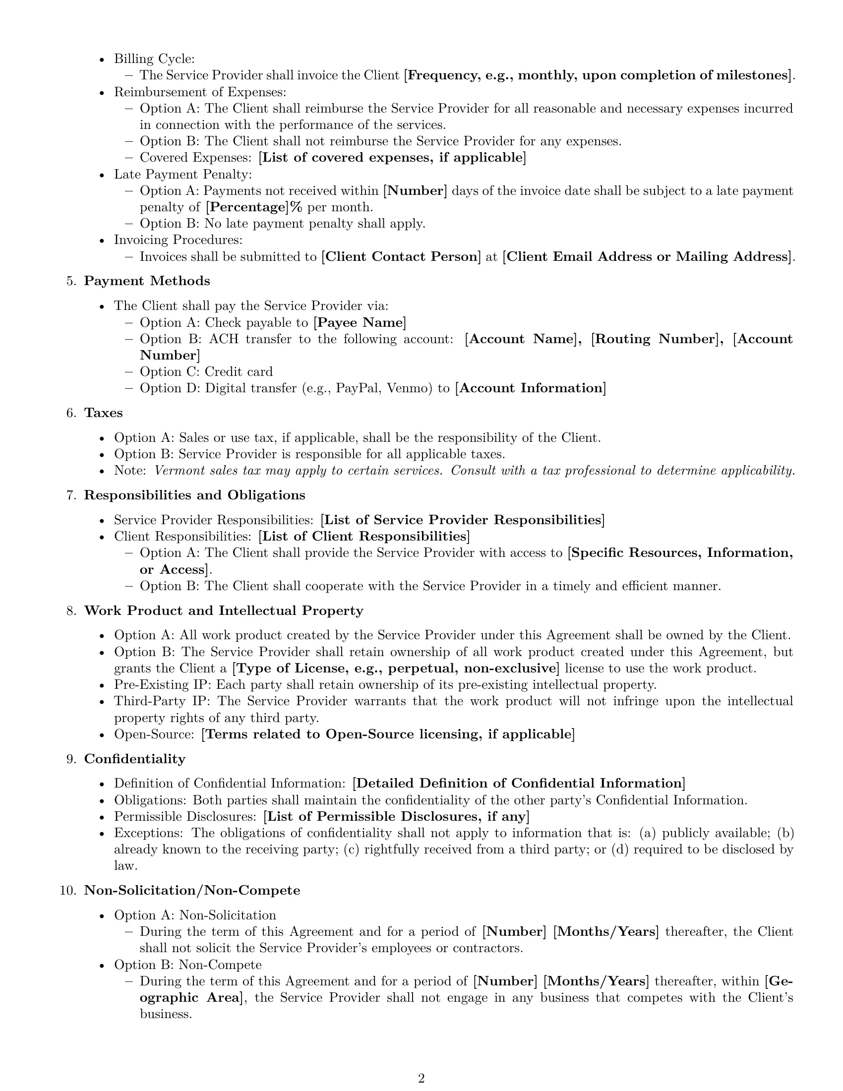 Preview page 2 of Free Vermont service contract template