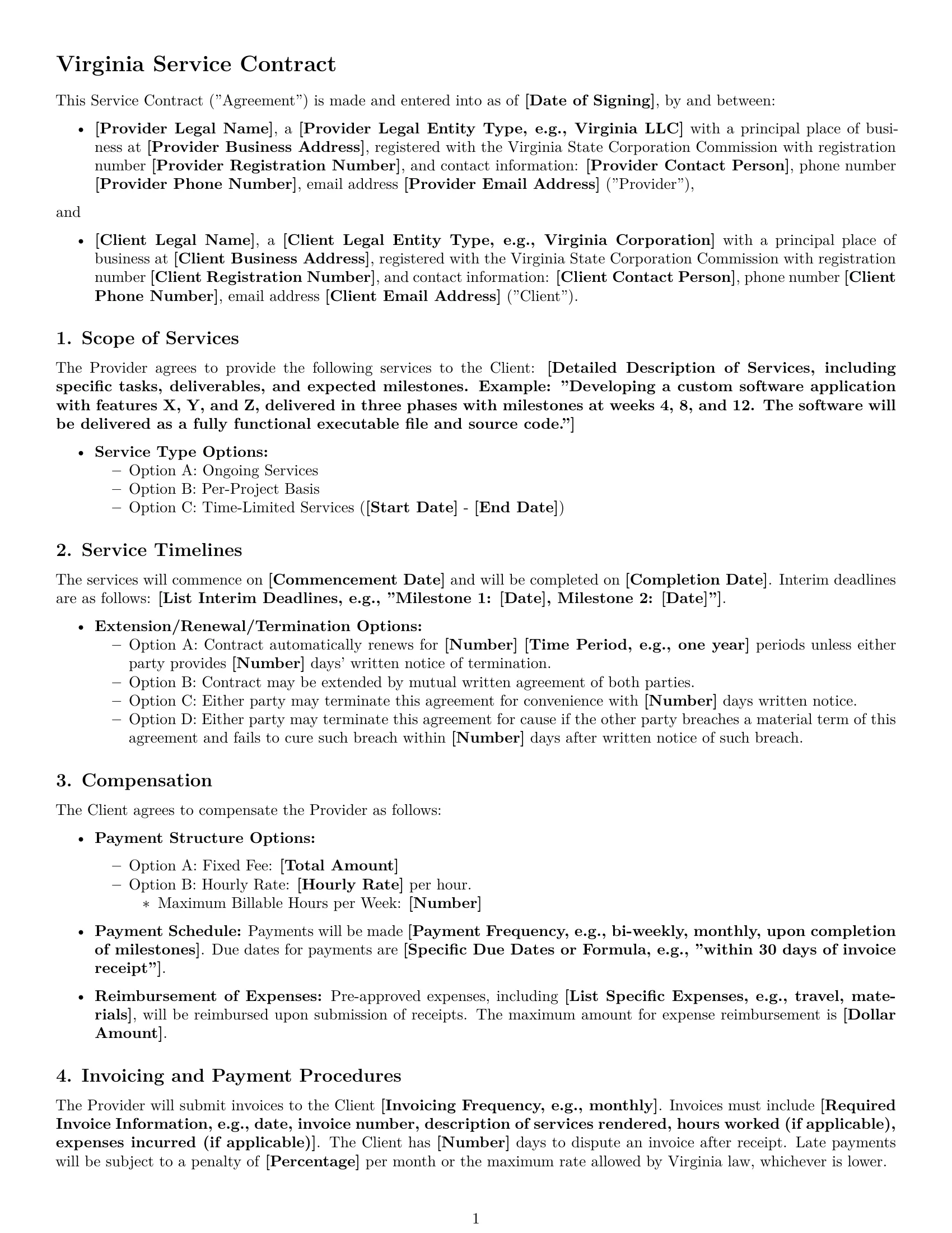 Preview page 1 of Free Virginia service contract template
