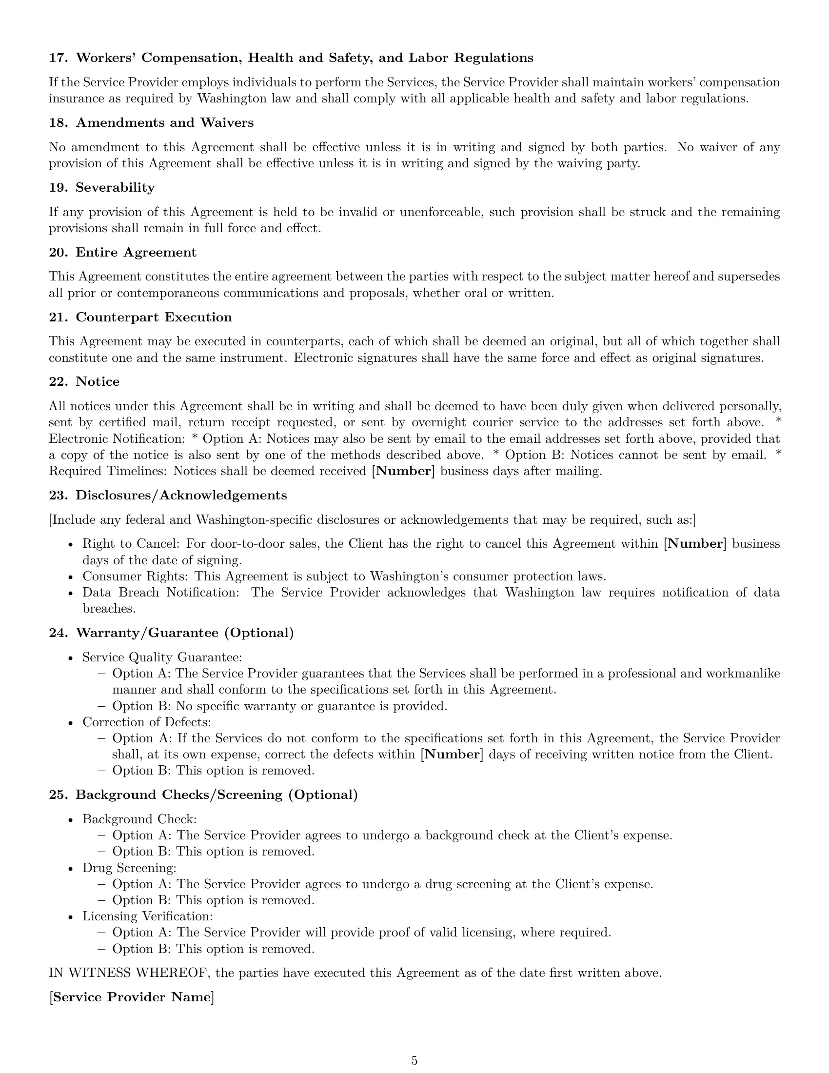 Preview page 5 of Free Washington service contract template