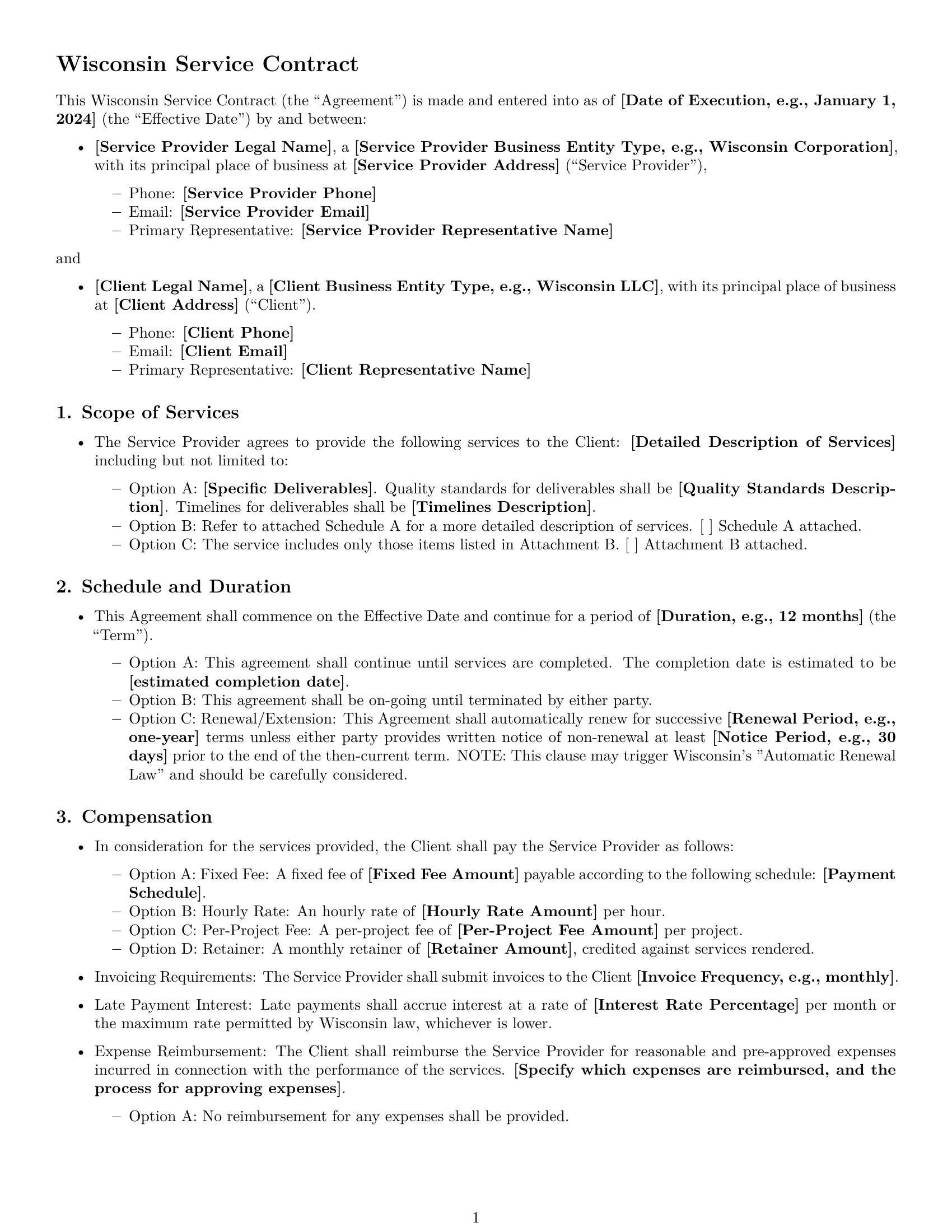Preview page 1 of Free Wisconsin service contract template