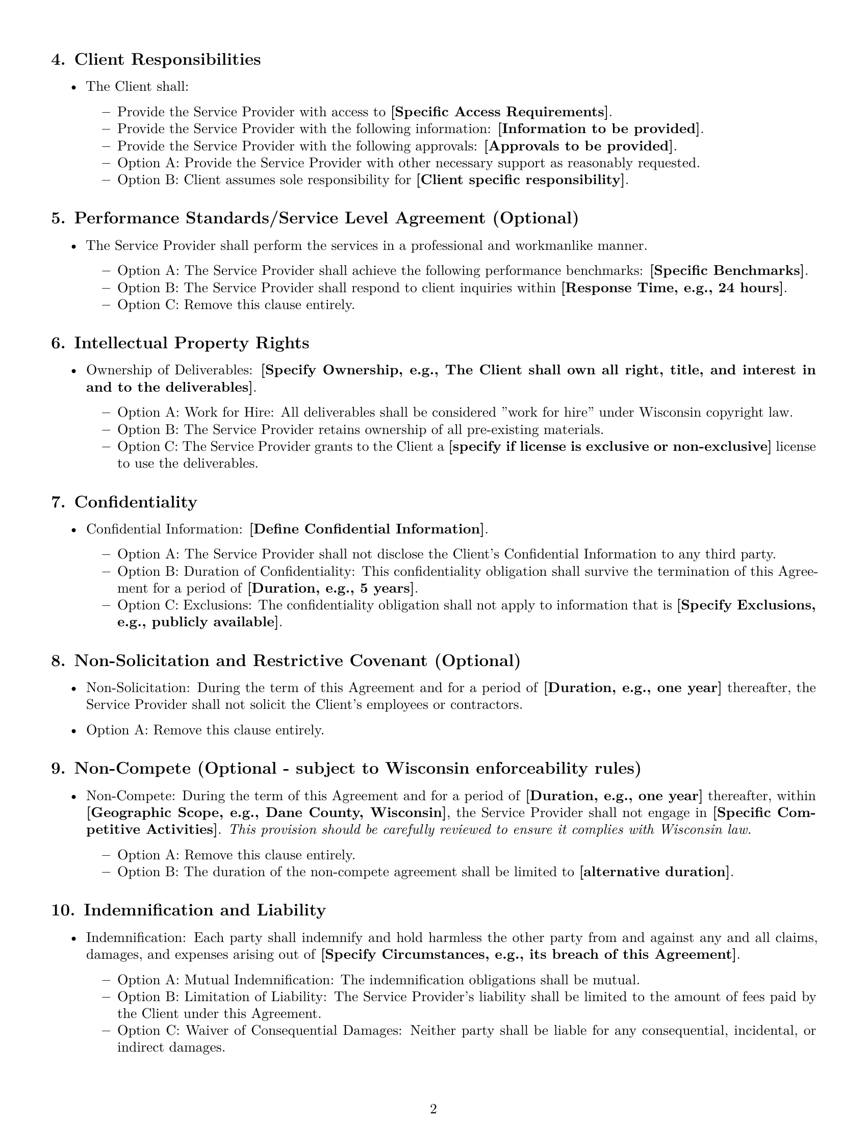 Preview page 2 of Free Wisconsin service contract template