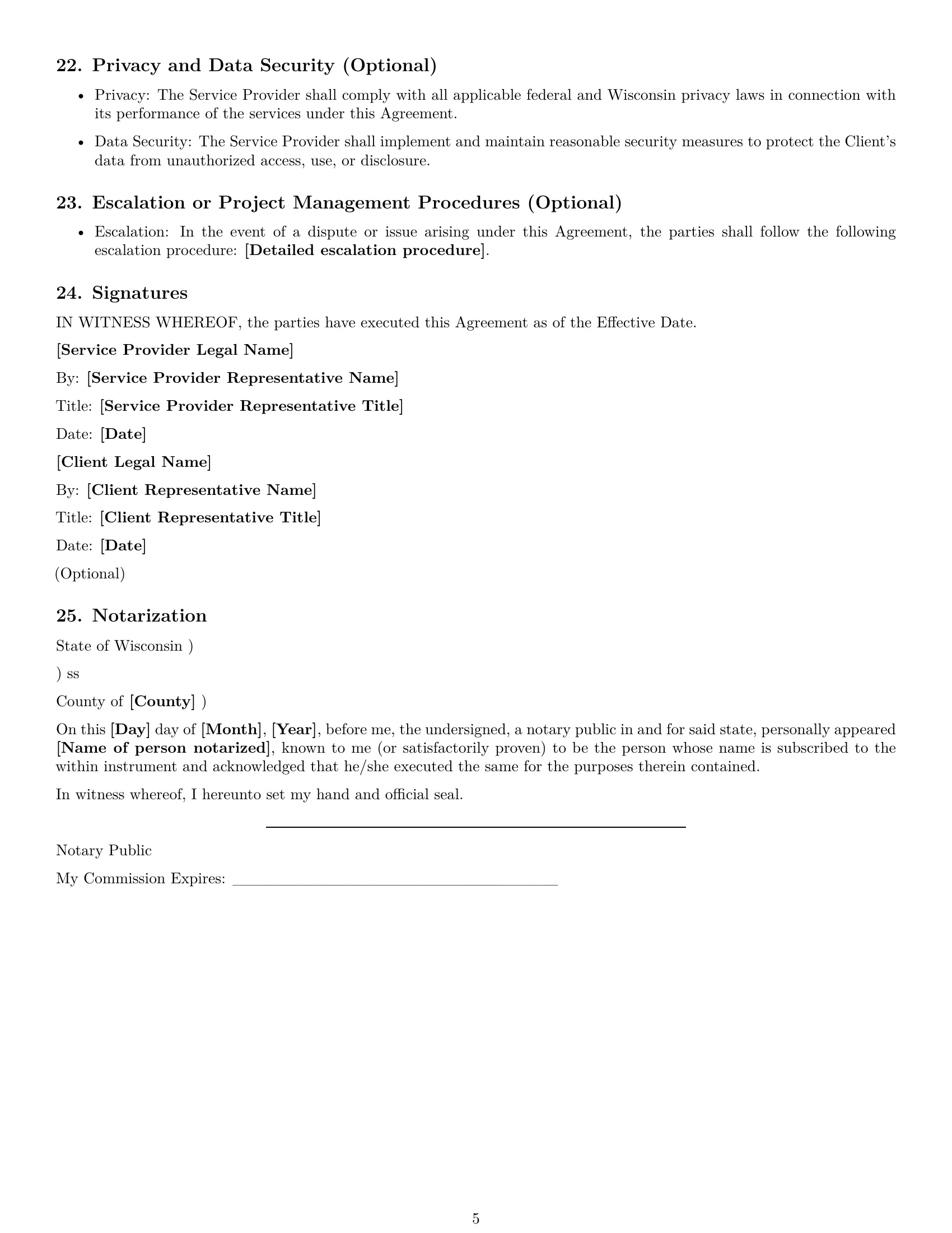 Preview page 5 of Free Wisconsin service contract template